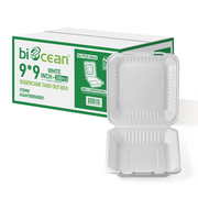 [200ct] 9" x 9" x 3"Sugarcane Bagasse Take-Out Box | White