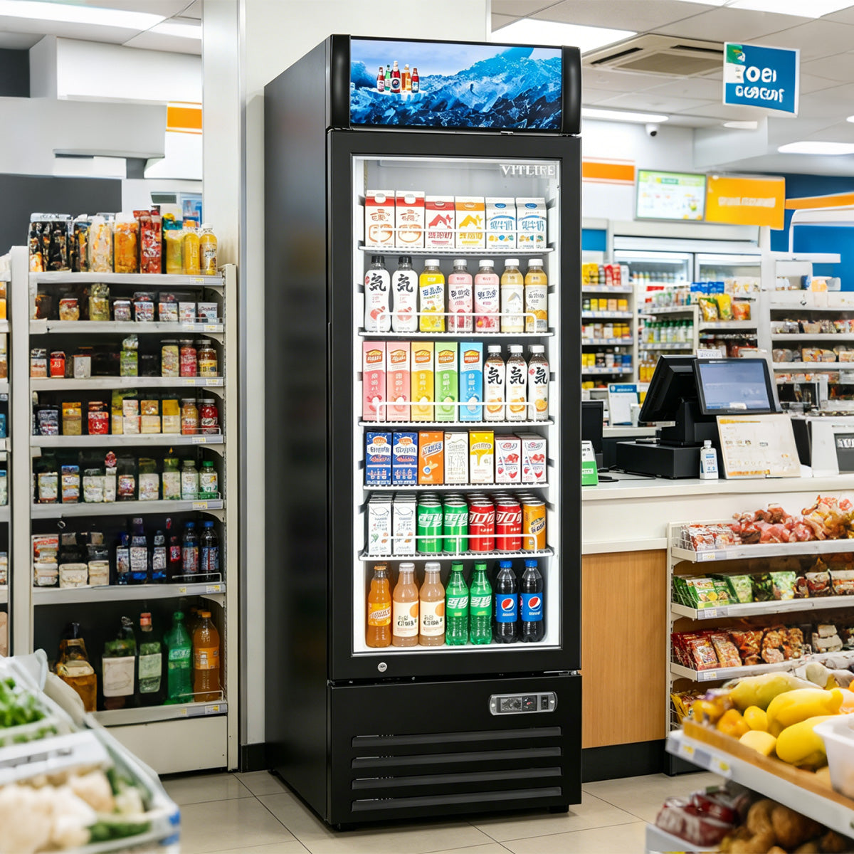 Vitlife Commercial VSC388VCW 24" 1-Glass Door Merchandiser Refrigerator w/ Canopy, 12.3 cu. ft.