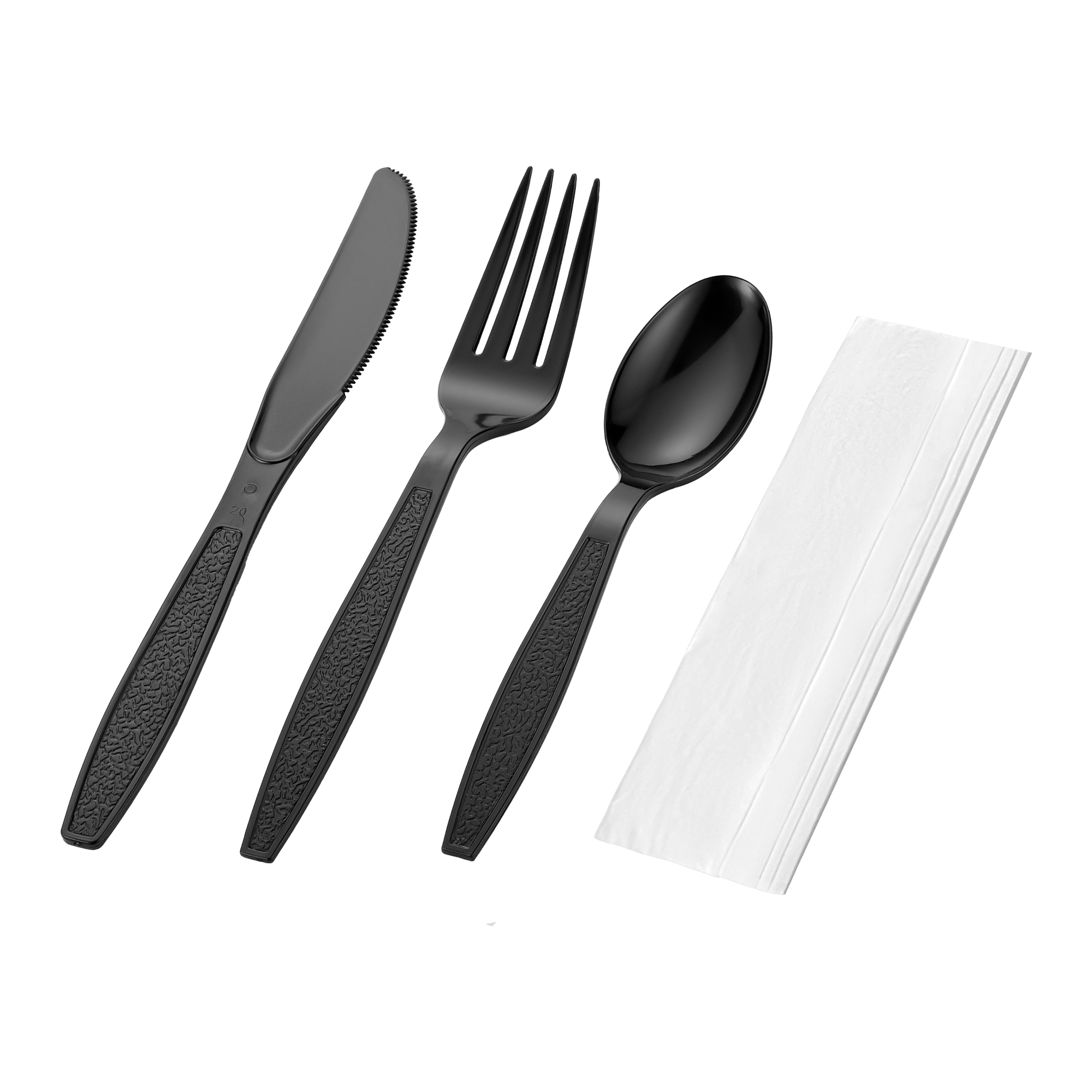 [500ct] PS Plastic Heavy Weight Cutlery Kits (Knife, Fork, Tea Spoon, Napkin) | Black