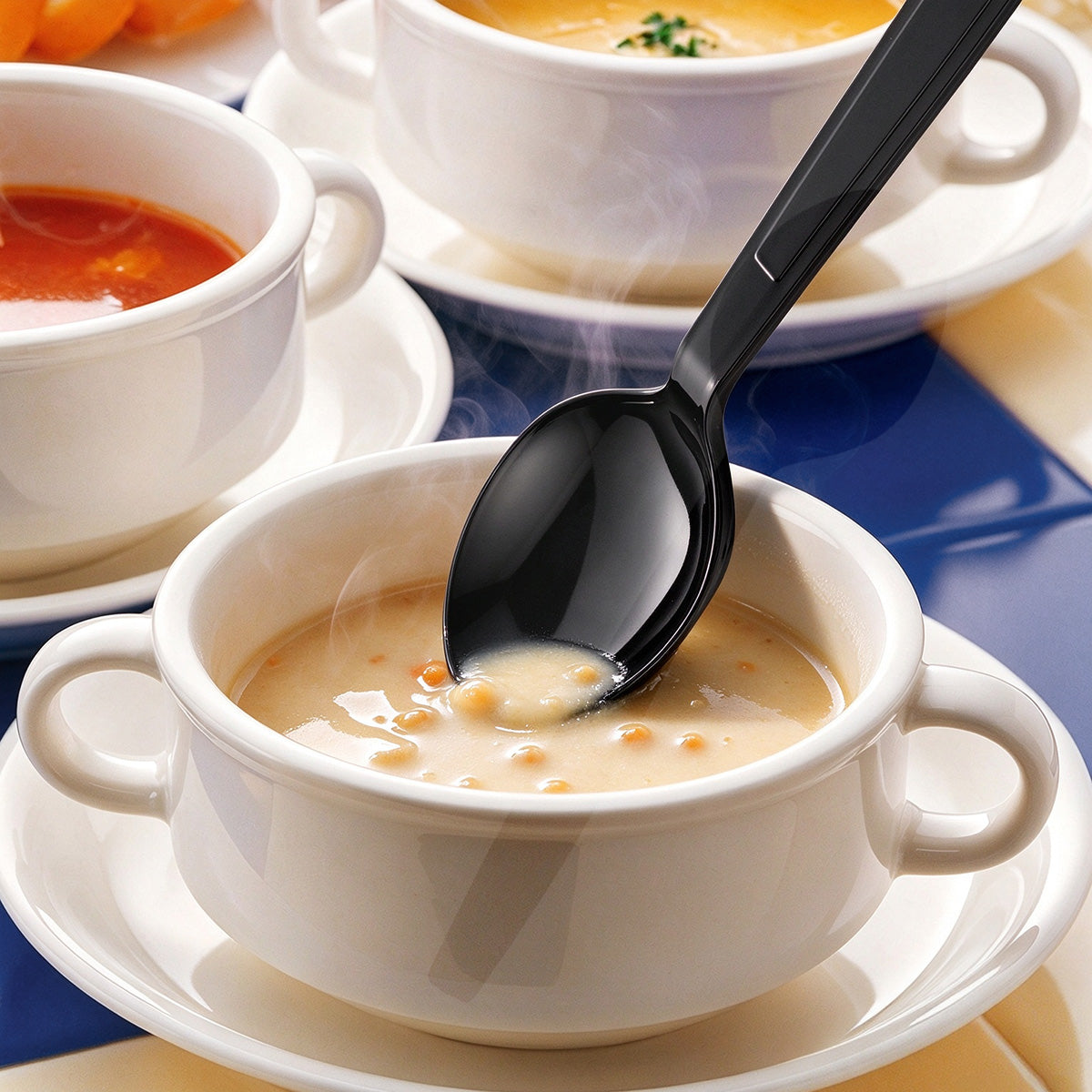 [1,000ct] PS Plastic Extra Heavy Weight Wrapped Soup Spoons | Black