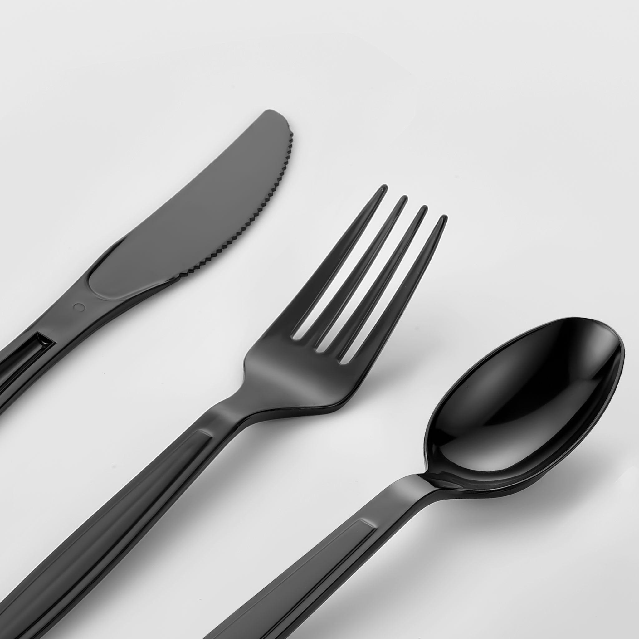 [100ct] 17.5" × 15.5" Pre-Rolled Linen-Feel Napkin and  Heavy Weight PS Plastic Cutlery Set | Black