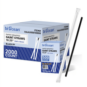 [2,000ct] 10.25" Giant Paper Wrapped Straw | Black - Biocean by Danube BlueBiocean