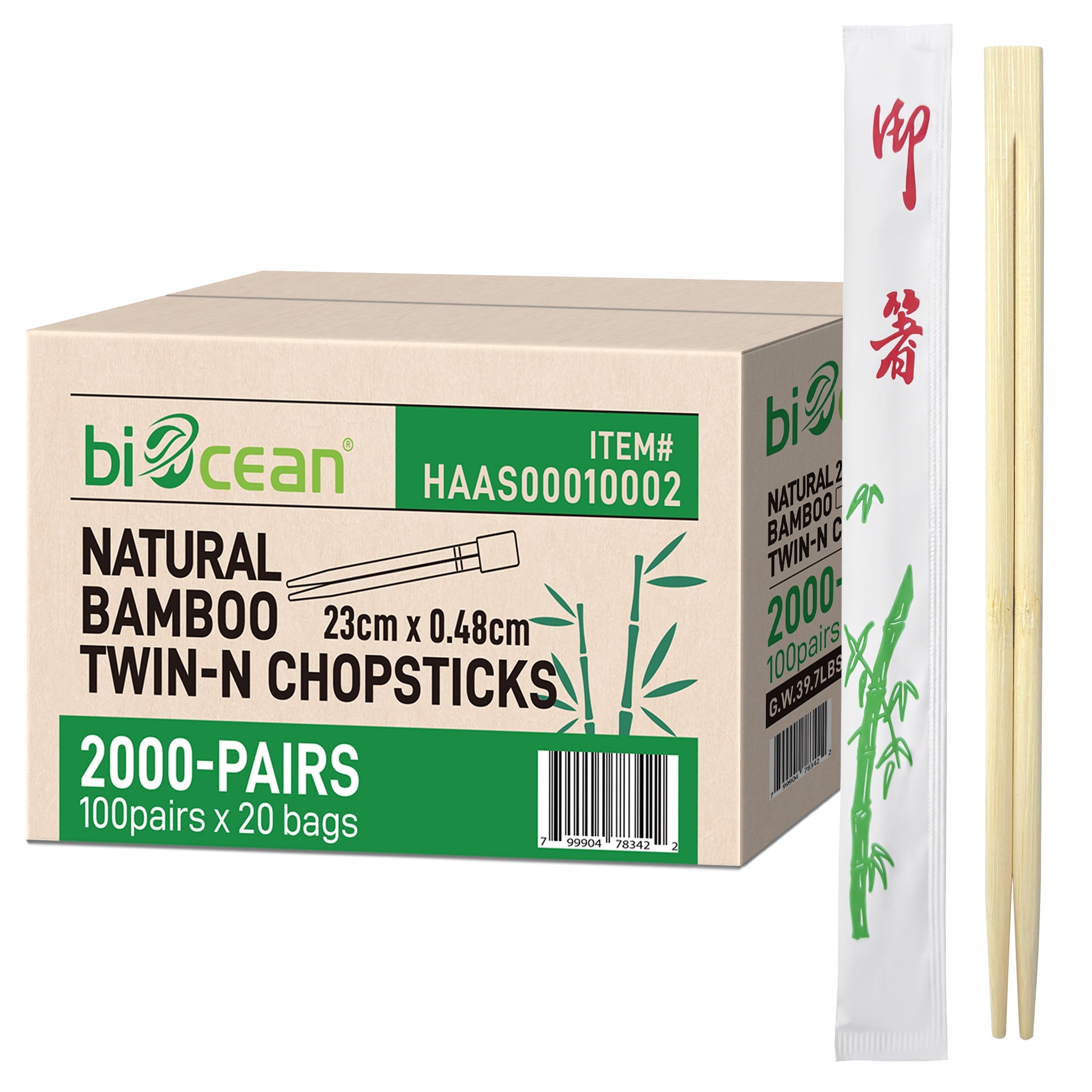 [2,000ct] 8.8" Twin Paper-Wrapped Bamboo Chopsticks-knots - Biocean by Danube BlueBiocean