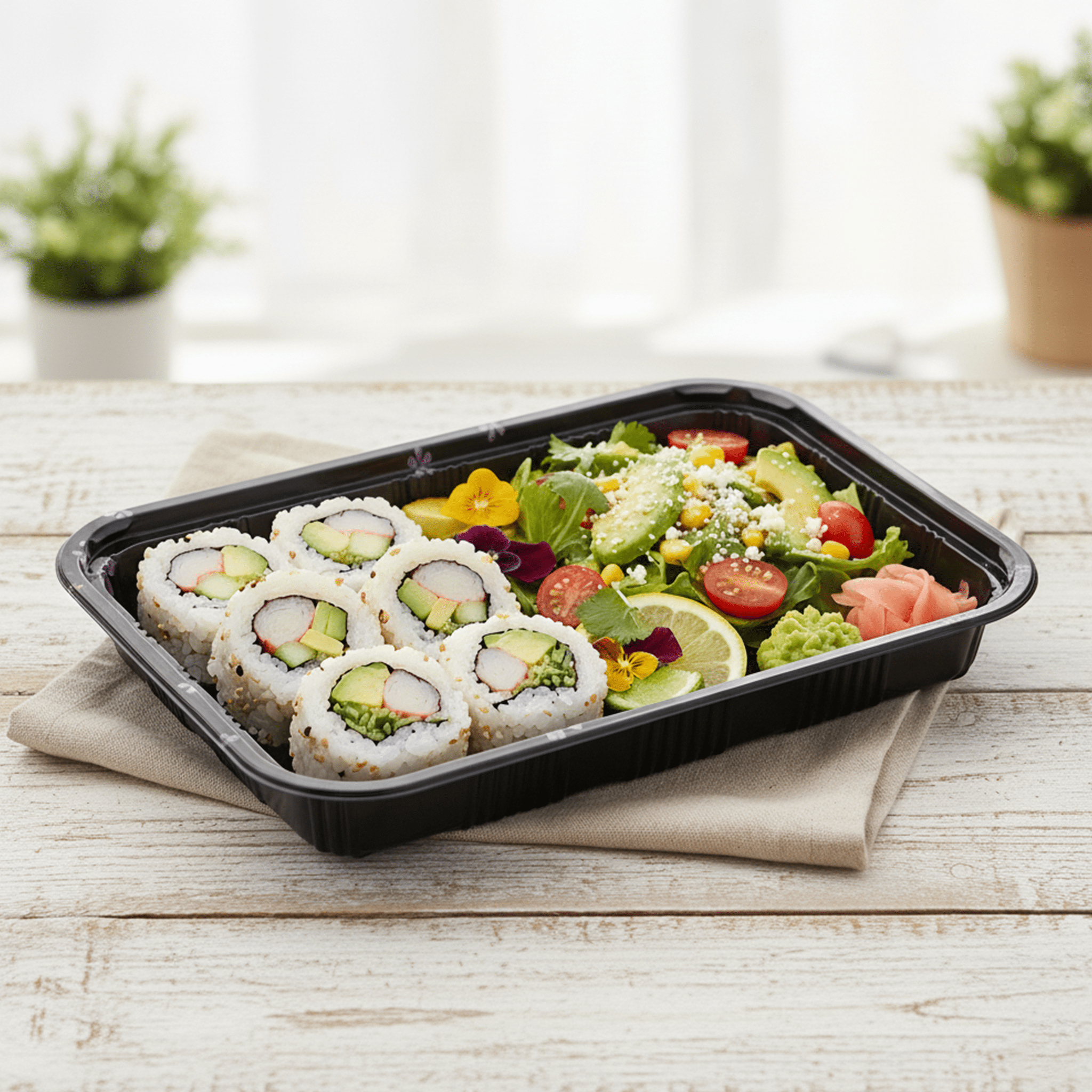 [200ct] 10 2/5" x 7 22/25" PS Plastic Rectangular Food Containers & Lids | Black - Biocean by Danube BlueBiocean