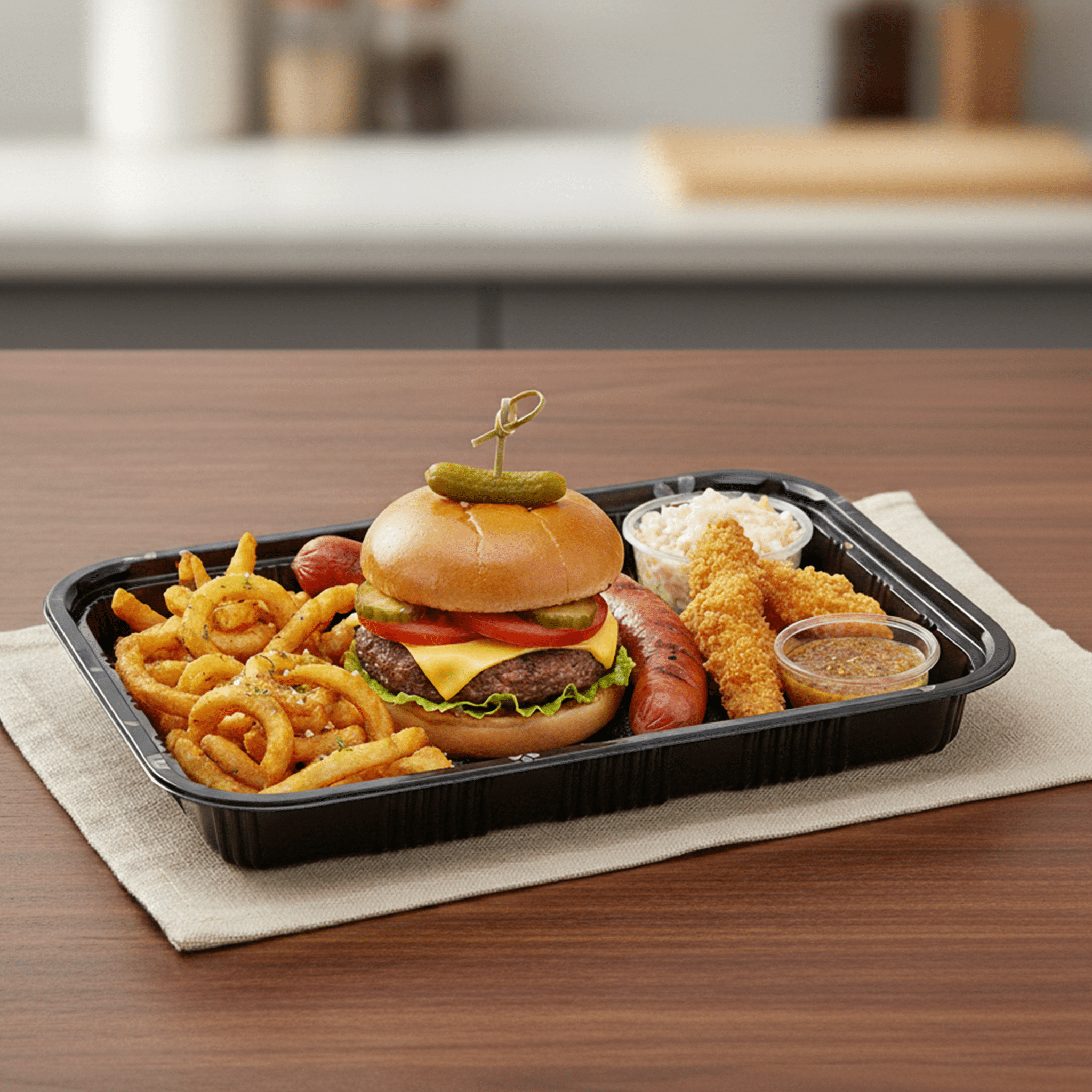 [200ct] 10 2/5" x 7 22/25" PS Plastic Rectangular Food Containers & Lids | Black - Biocean by Danube BlueBiocean