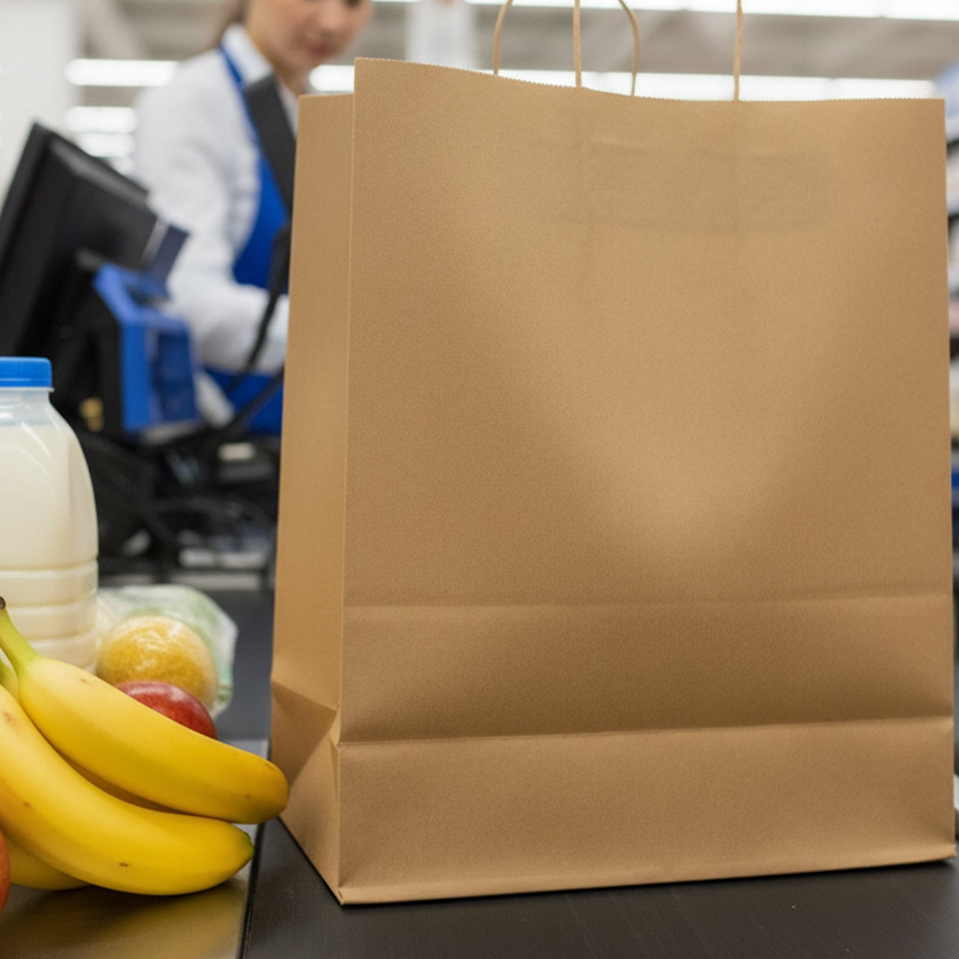 [200ct] 14" x10" x 15.8" Kraft Paper Customizable Shopping Bags with Handles | Natural - Biocean by Danube BlueBiocean