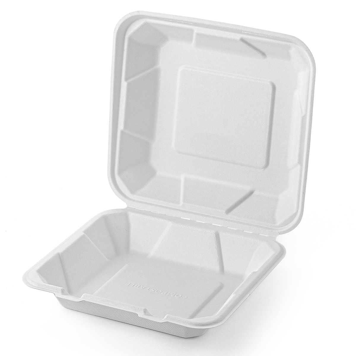 [200ct] 8" x 8" x 3" Sugarcane Bagasse Take-Out Box | White - Biocean by Danube BlueBiocean