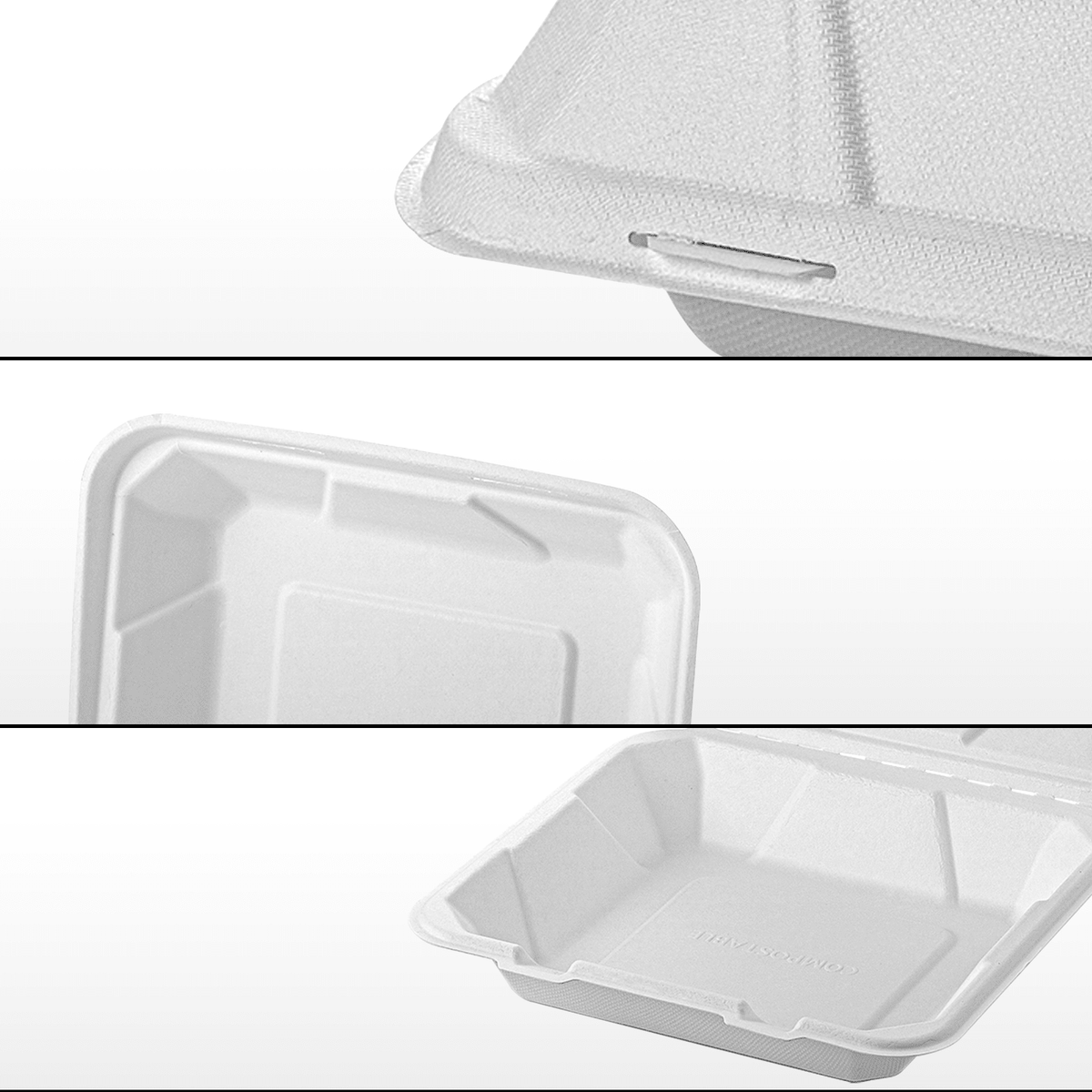 [200ct] 8" x 8" x 3" Sugarcane Bagasse Take-Out Box | White - Biocean by Danube BlueBiocean