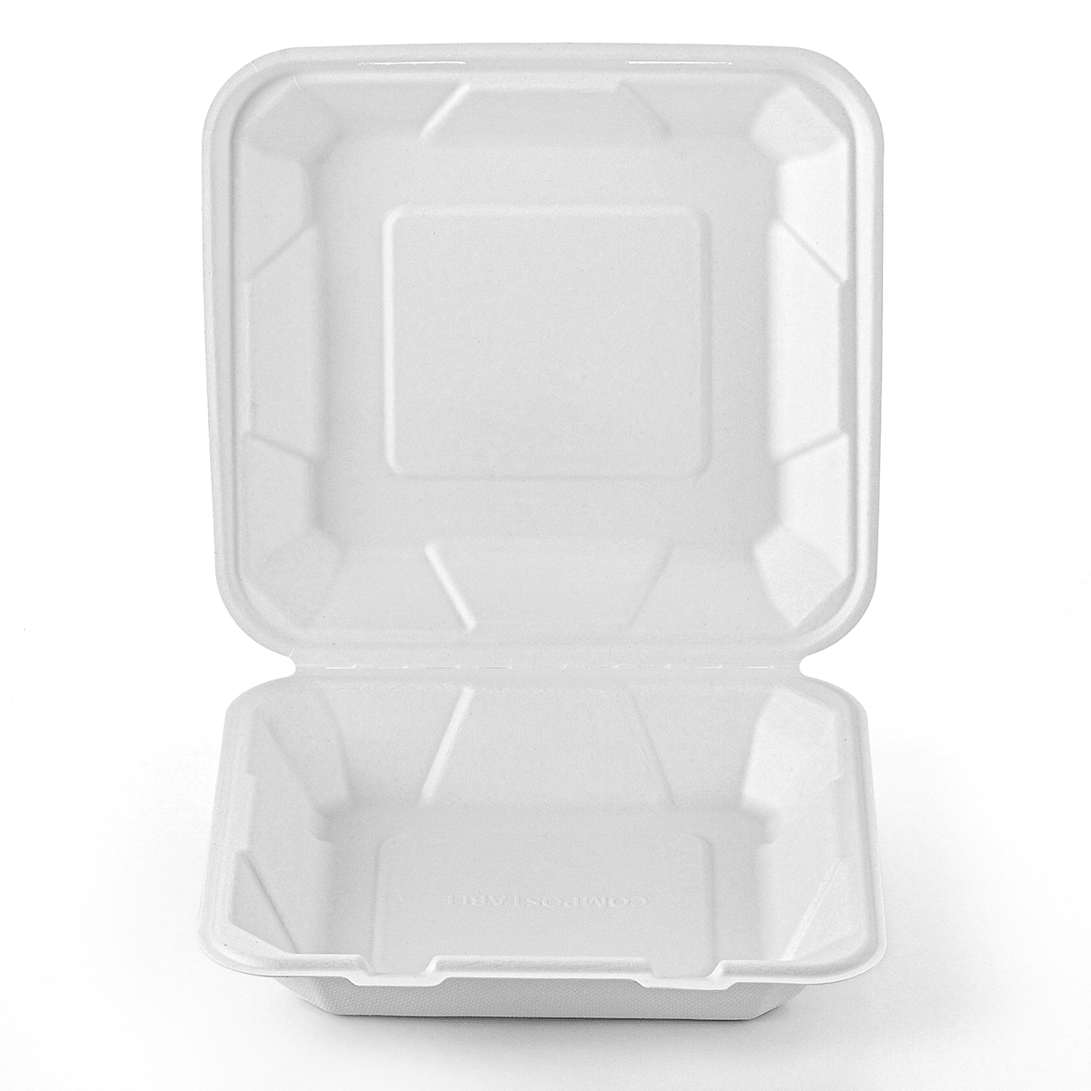[200ct] 8" x 8" x 3" Sugarcane Bagasse Take-Out Box | White - Biocean by Danube BlueBiocean