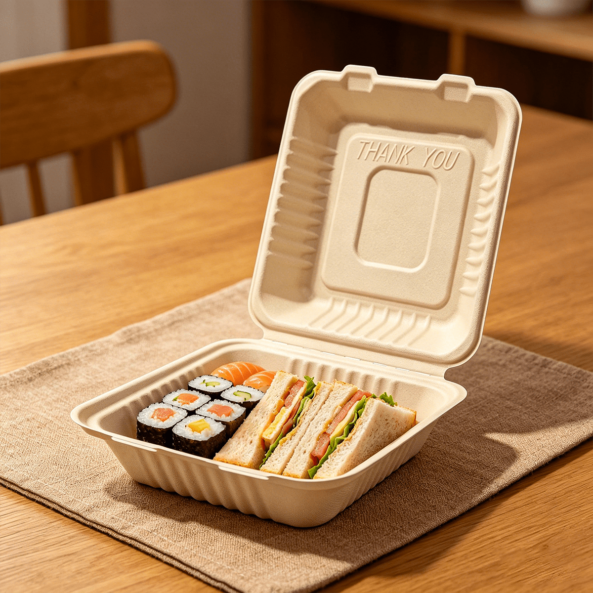 [200ct] 8" x 8" x 3"Sugarcane Bagasse Take - 0ut Box | Natural - Biocean by Danube BlueBiocean