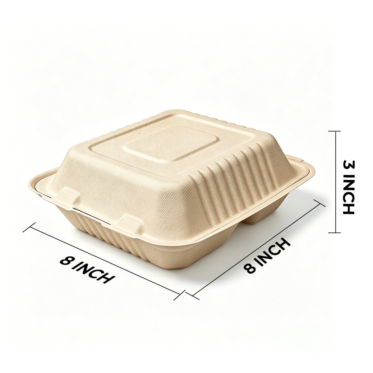 [200ct] 8" x 8" x 3"Sugarcane Bagasse Take - Out Box | 3 - Compartment | Natural - Biocean by Danube BlueBiocean