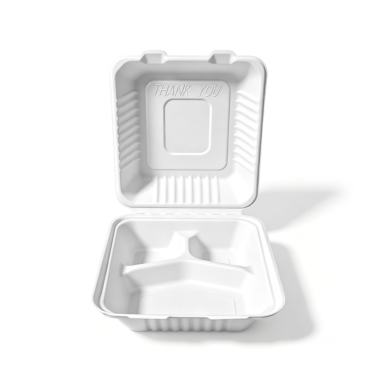 [200ct] 8" x 8" x 3"Sugarcane Bagasse Take - Out Box | 3 - Compartment | White - Biocean by Danube BlueBiocean
