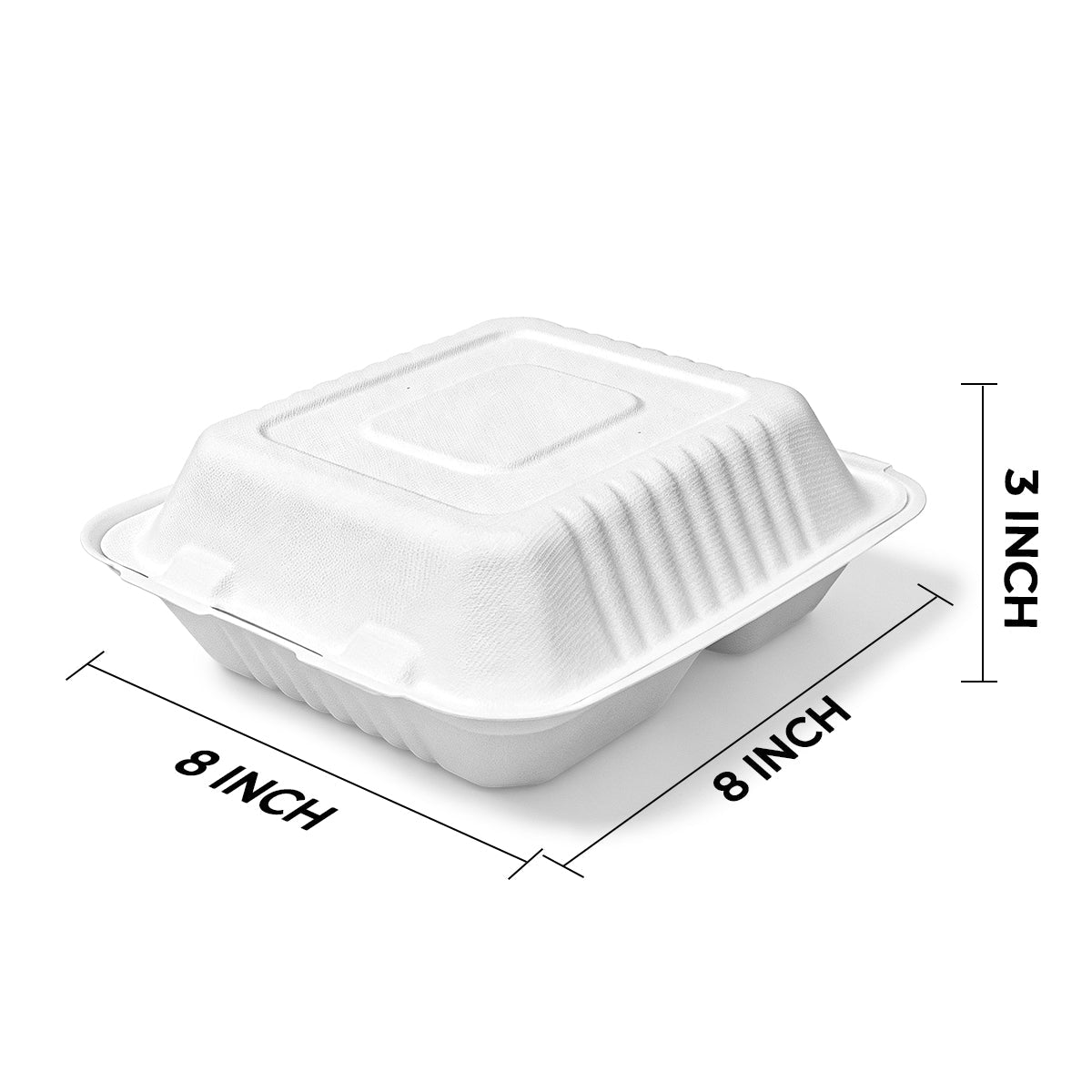 [200ct] 8" x 8" x 3"Sugarcane Bagasse Take - Out Box | 3 - Compartment | White - Biocean by Danube BlueBiocean
