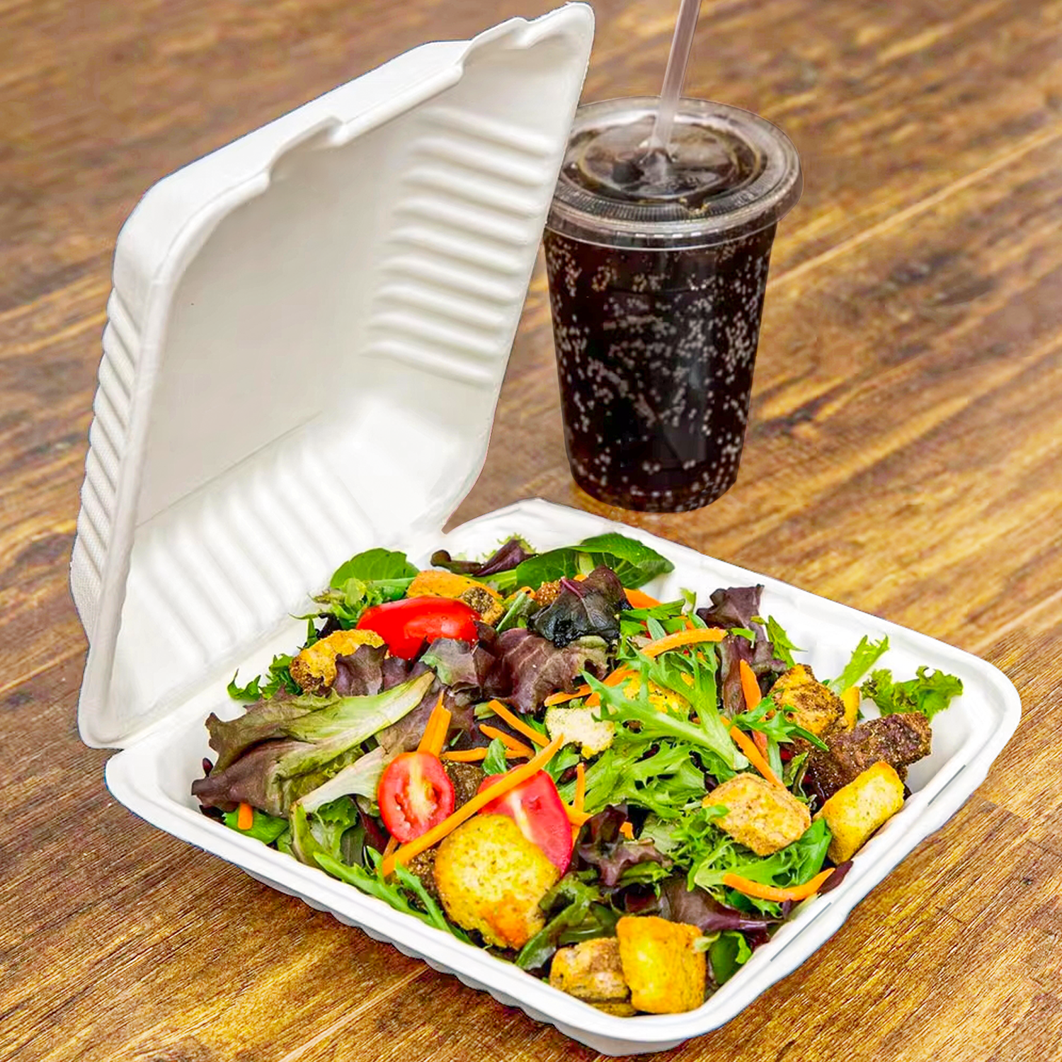 [200ct] 9" x 9" Sugarcane Bagasse Take - 0ut Box | White - Biocean by Danube BlueBiocean