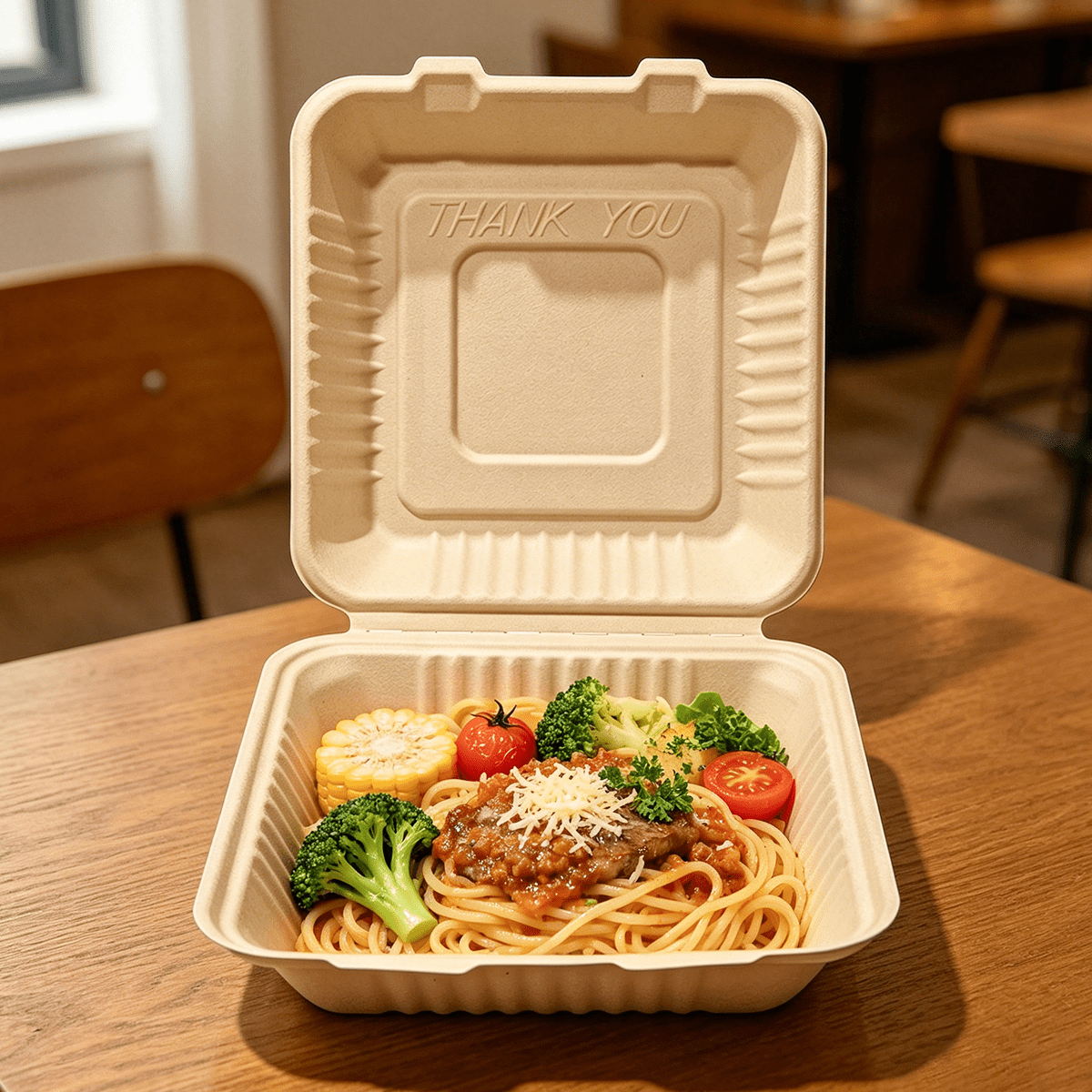 [200ct] 9" x 9" x 3" Sugarcane Bagasse Take - 0ut Box | Natural - Biocean by Danube BlueBiocean