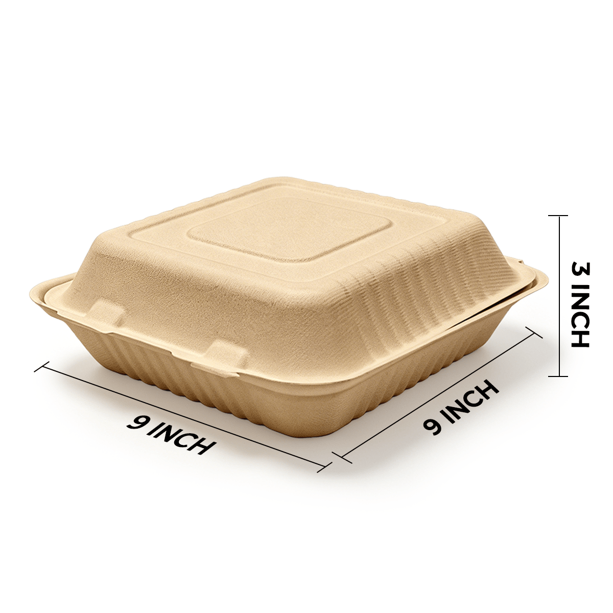 [200ct] 9" x 9" x 3" Sugarcane Bagasse Take - 0ut Box | Natural - Biocean by Danube BlueBiocean