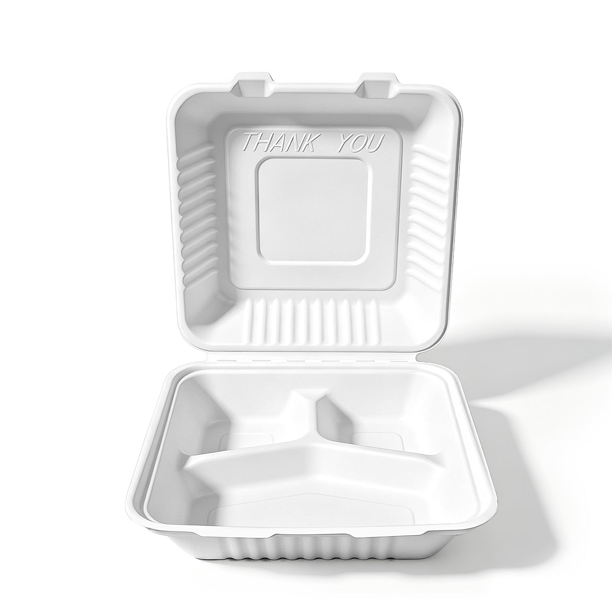 [200ct] 9" x 9" x 3" Sugarcane Bagasse Take - Out Box | 3 - Compartment | White - Biocean by Danube BlueBiocean