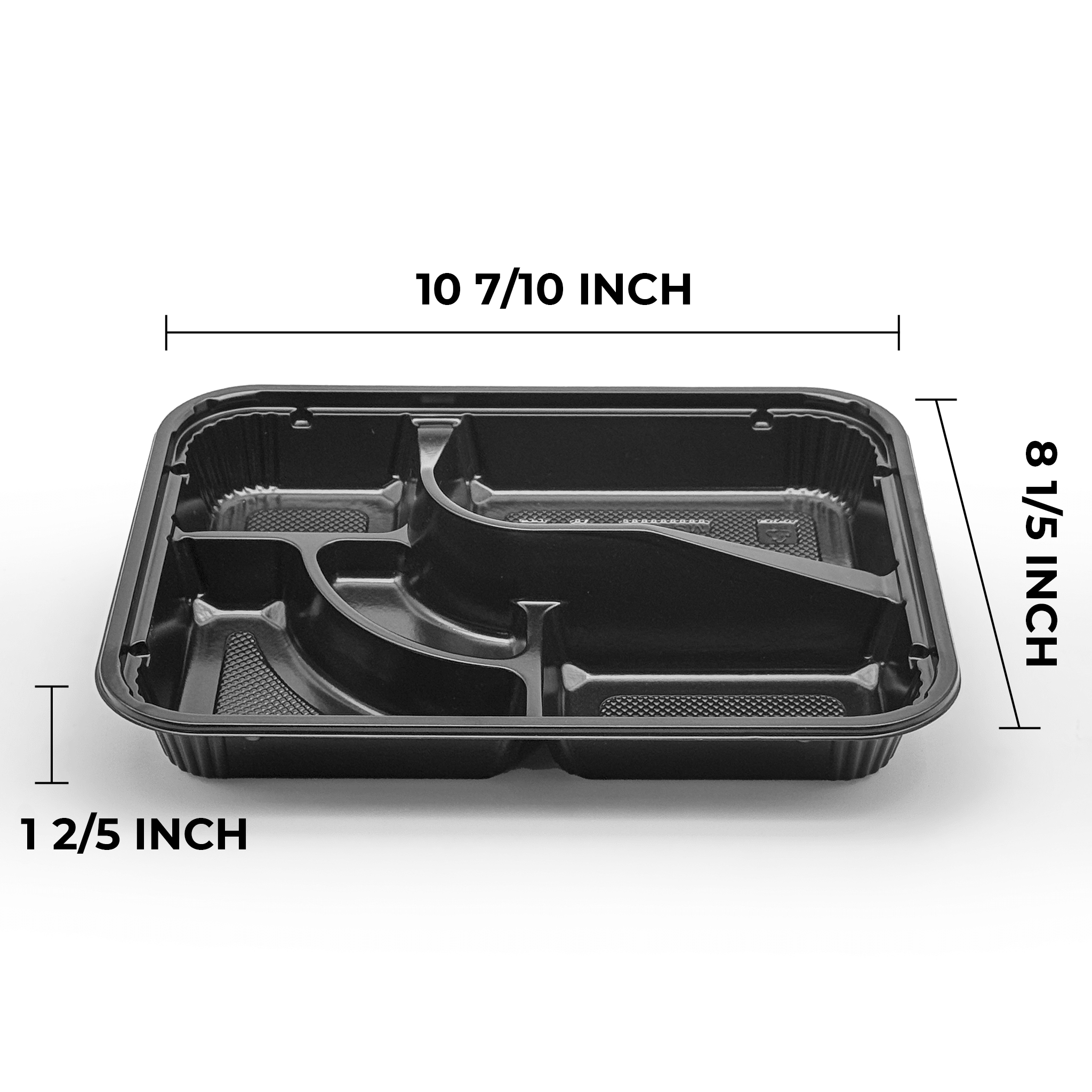 [200ct] PS Plastic 10 7/10" x 8 1/5" Bento Box with lid | 5 - compartment | Black - Biocean by Danube BlueBiocean