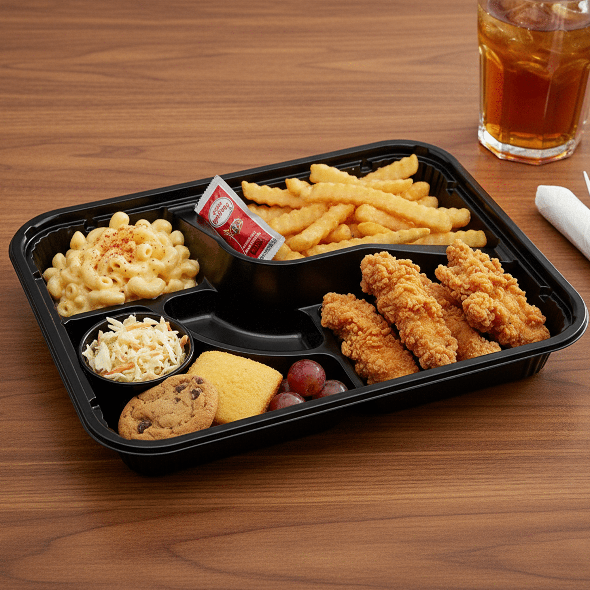 [200ct] PS Plastic 10 7/10" x 8 1/5" Bento Box with lid | 5 - compartment | Black - Biocean by Danube BlueBiocean