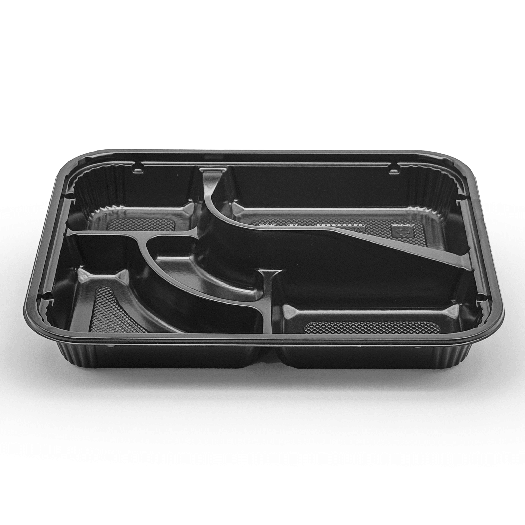 [200ct] PS Plastic 10 7/10" x 8 1/5" Bento Box with lid | 5 - compartment | Black - Biocean by Danube BlueBiocean