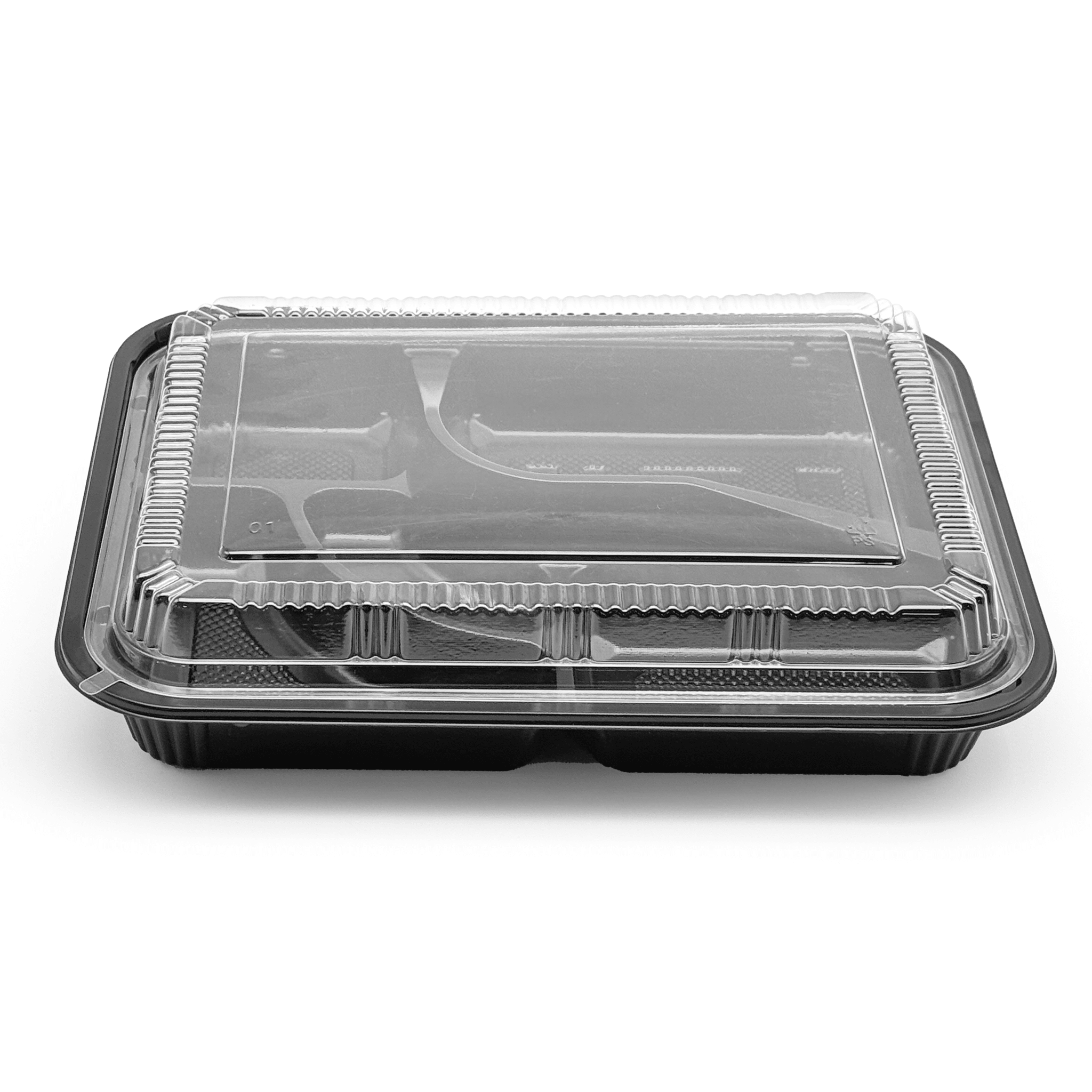 [200ct] PS Plastic 10 7/10" x 8 1/5" Bento Box with lid | 5 - compartment | Black - Biocean by Danube BlueBiocean