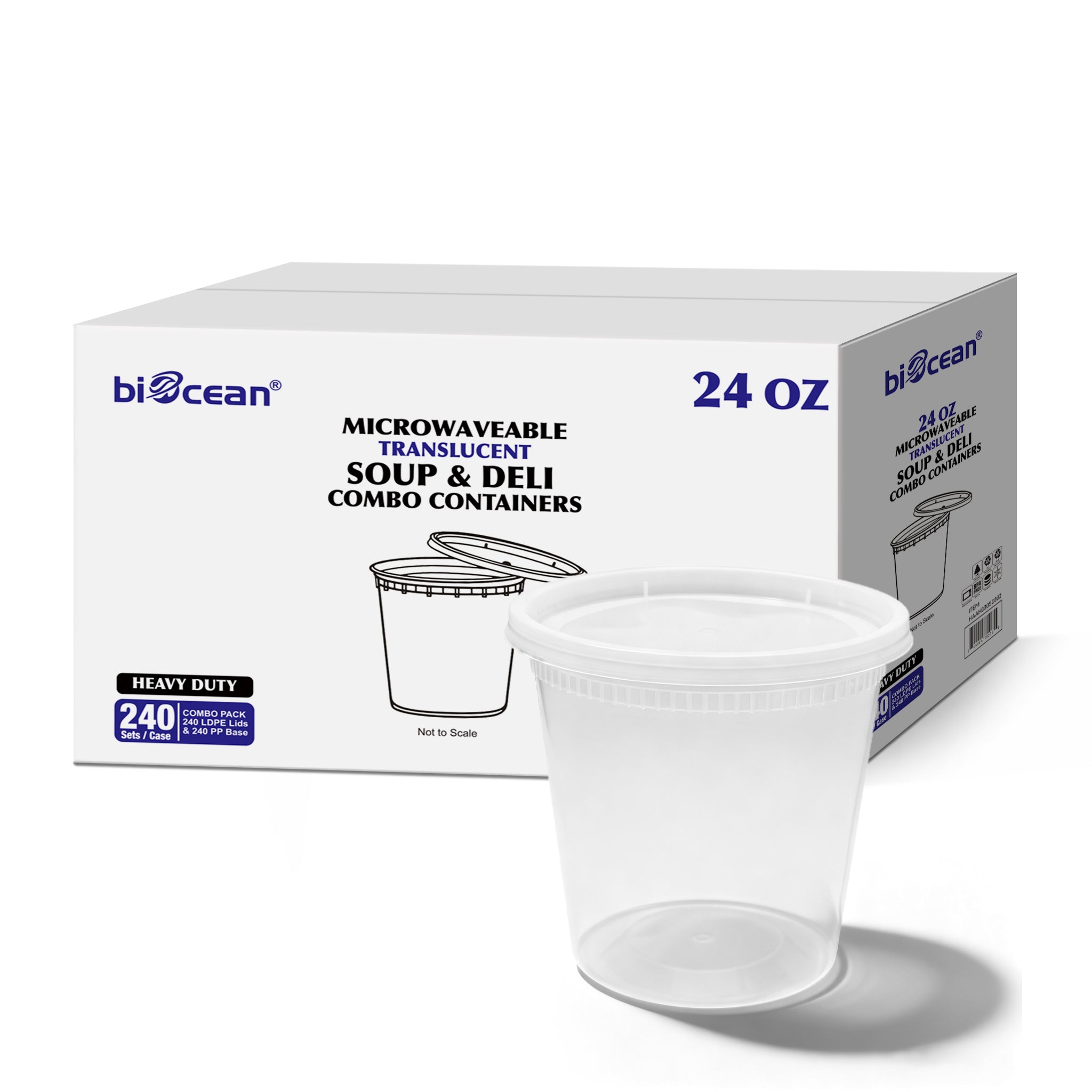 [240ct] 24oz PP Plastic Deli Containers with Lids | Clear