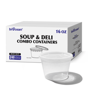 [240ct] 16 oz PP Plastic Heavy Duty Deli Containers with Lids | Microwavable | Clear - Biocean by Danube BlueBiocean