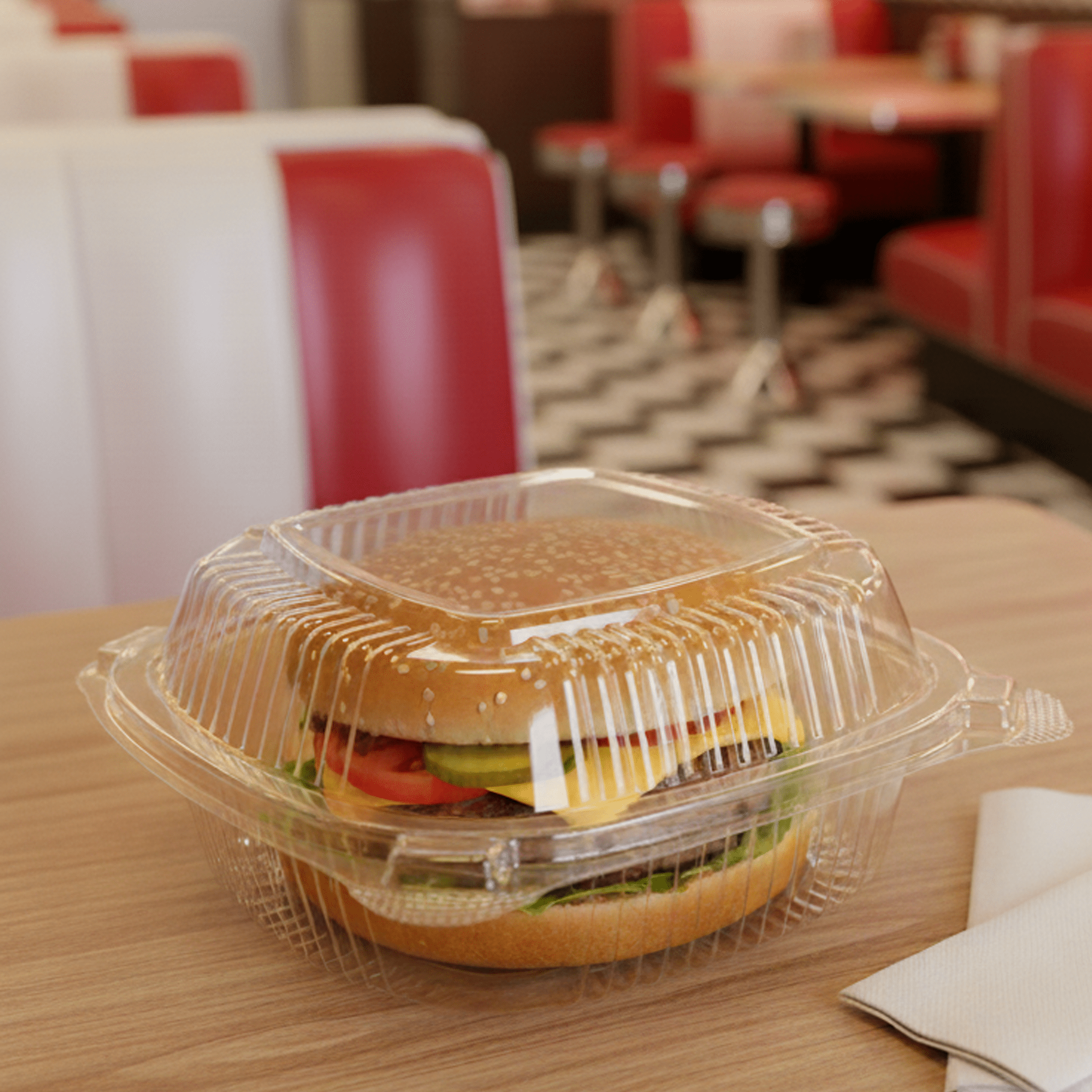 [240ct] 5"x 5.5" PS Plastic Hinged Food Containers | Clear - Biocean by Danube BlueBiocean