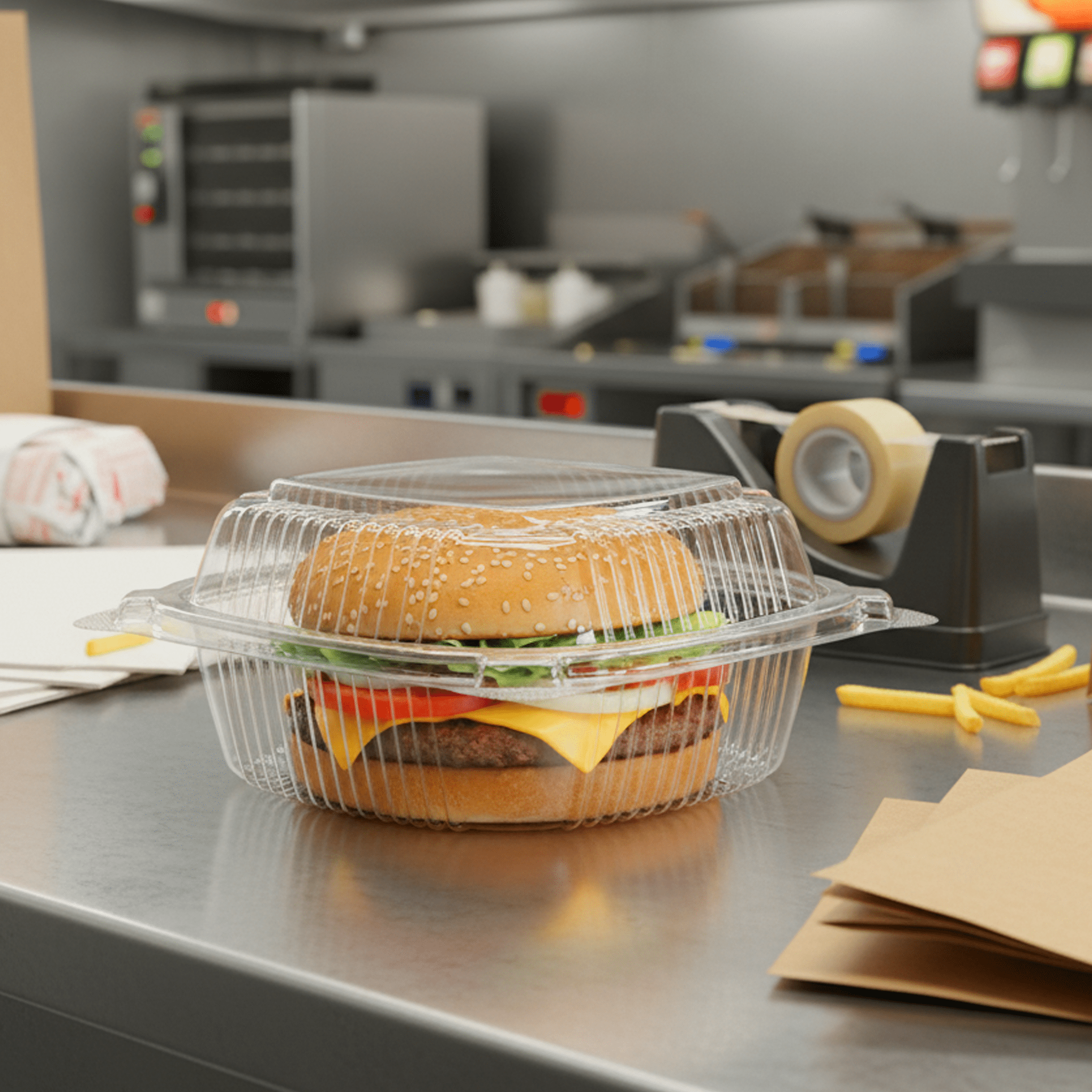 [240ct] 5"x 5.5" PS Plastic Hinged Food Containers | Clear - Biocean by Danube BlueBiocean