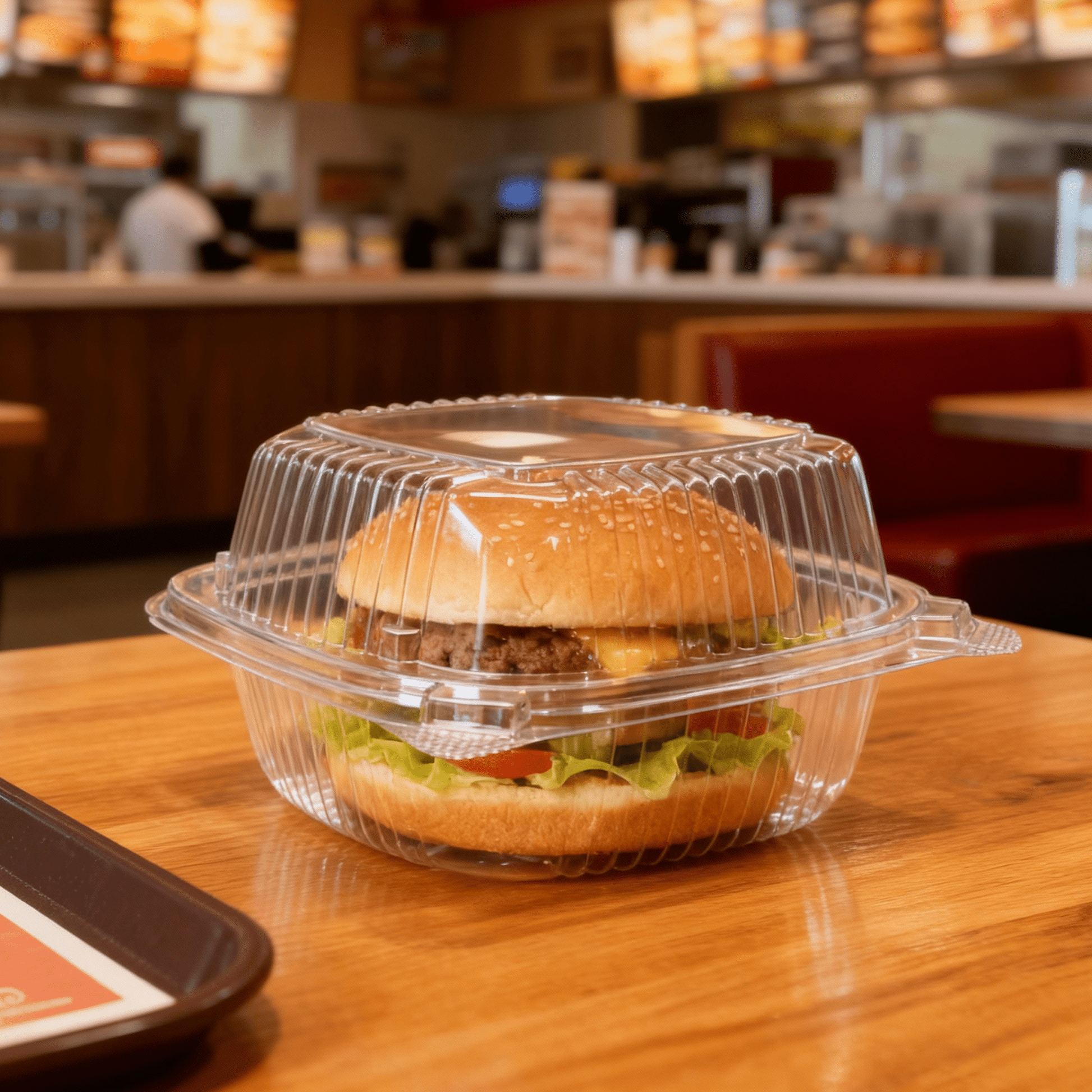 [240ct] 6" x 6" PS Plastic Hinged Food Containers | Clear - Biocean by Danube BlueBiocean