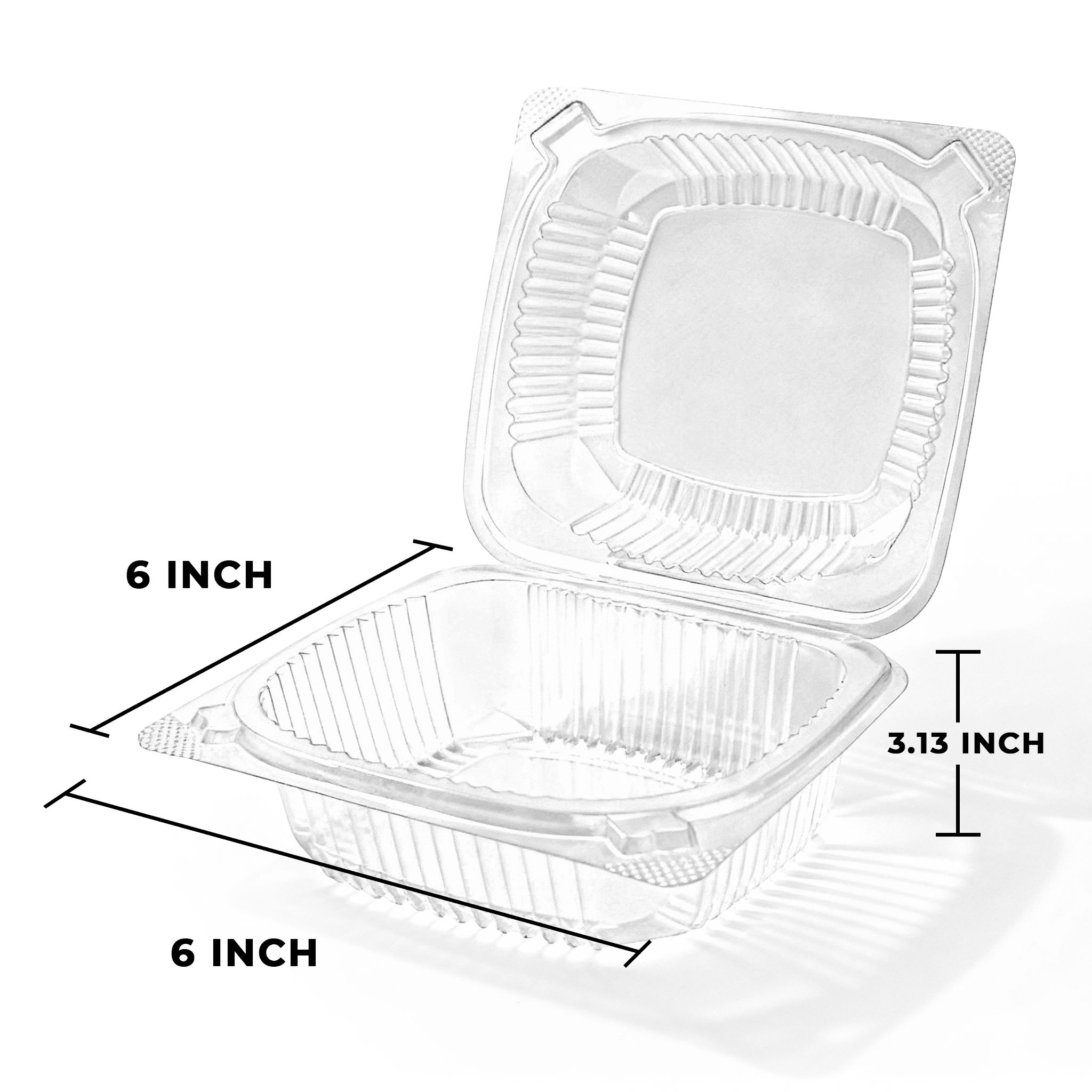 [240ct] 6" x 6" PS Plastic Hinged Food Containers | Clear - Biocean by Danube BlueBiocean
