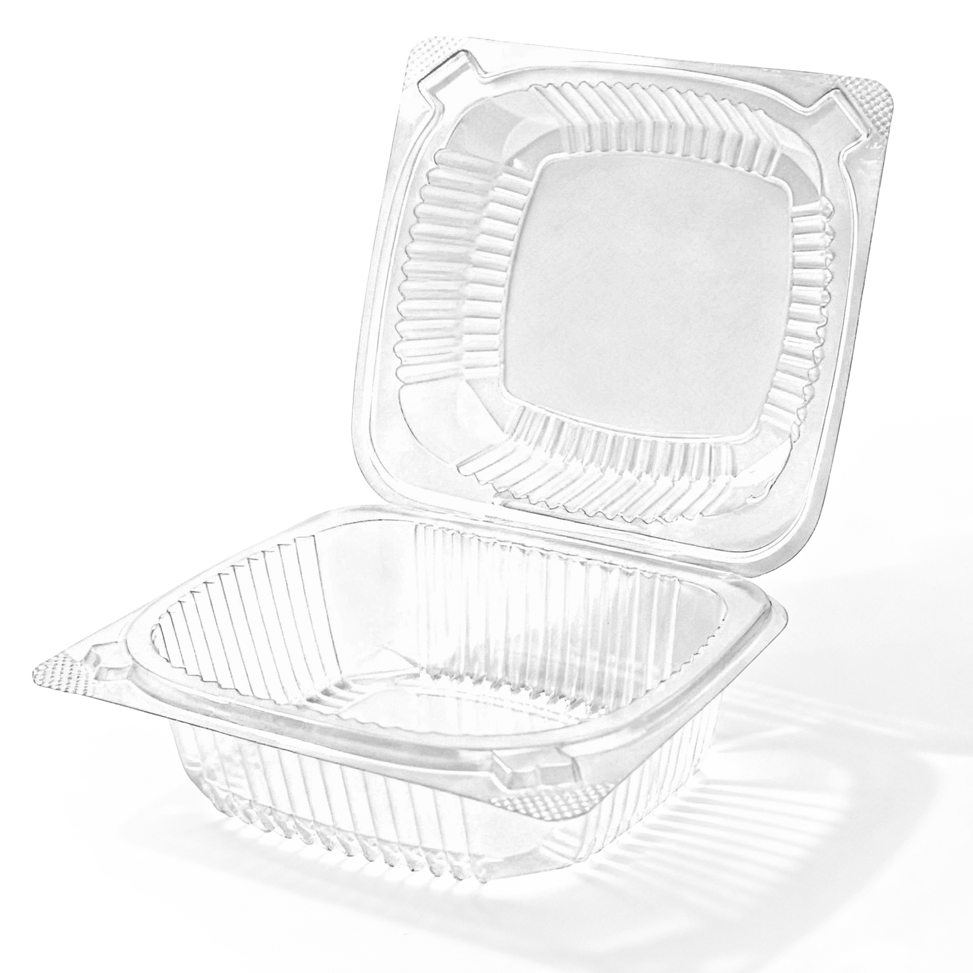[240ct] 6" x 6" PS Plastic Hinged Food Containers | Clear - Biocean by Danube BlueBiocean
