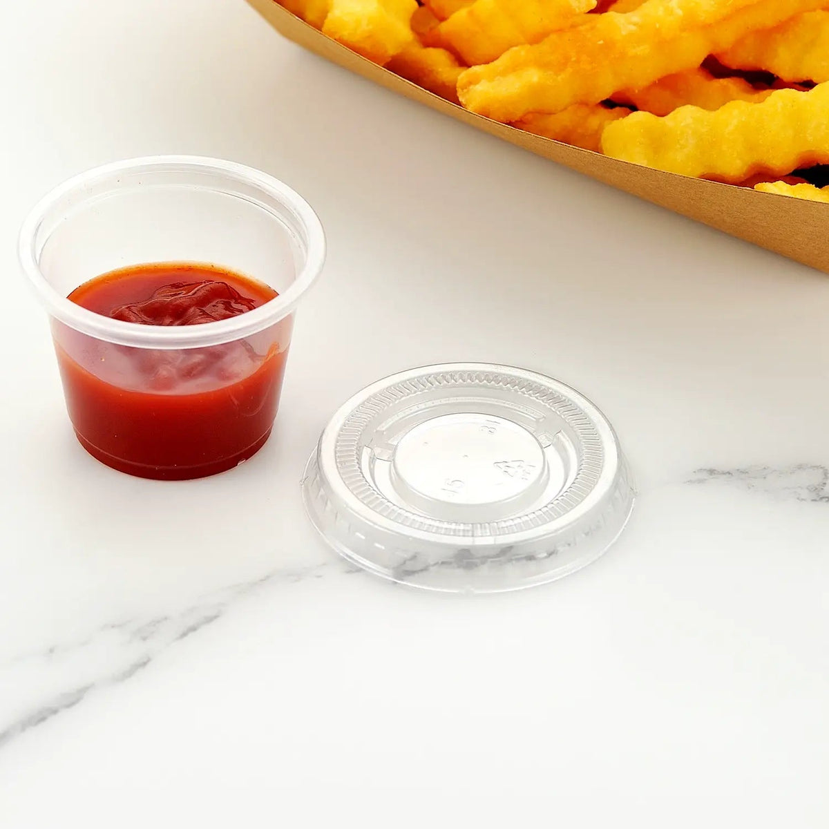 [2,500ct] 1oz PET Plastic Portion Cup Lids | Clear - Biocean by Danube BlueBiocean