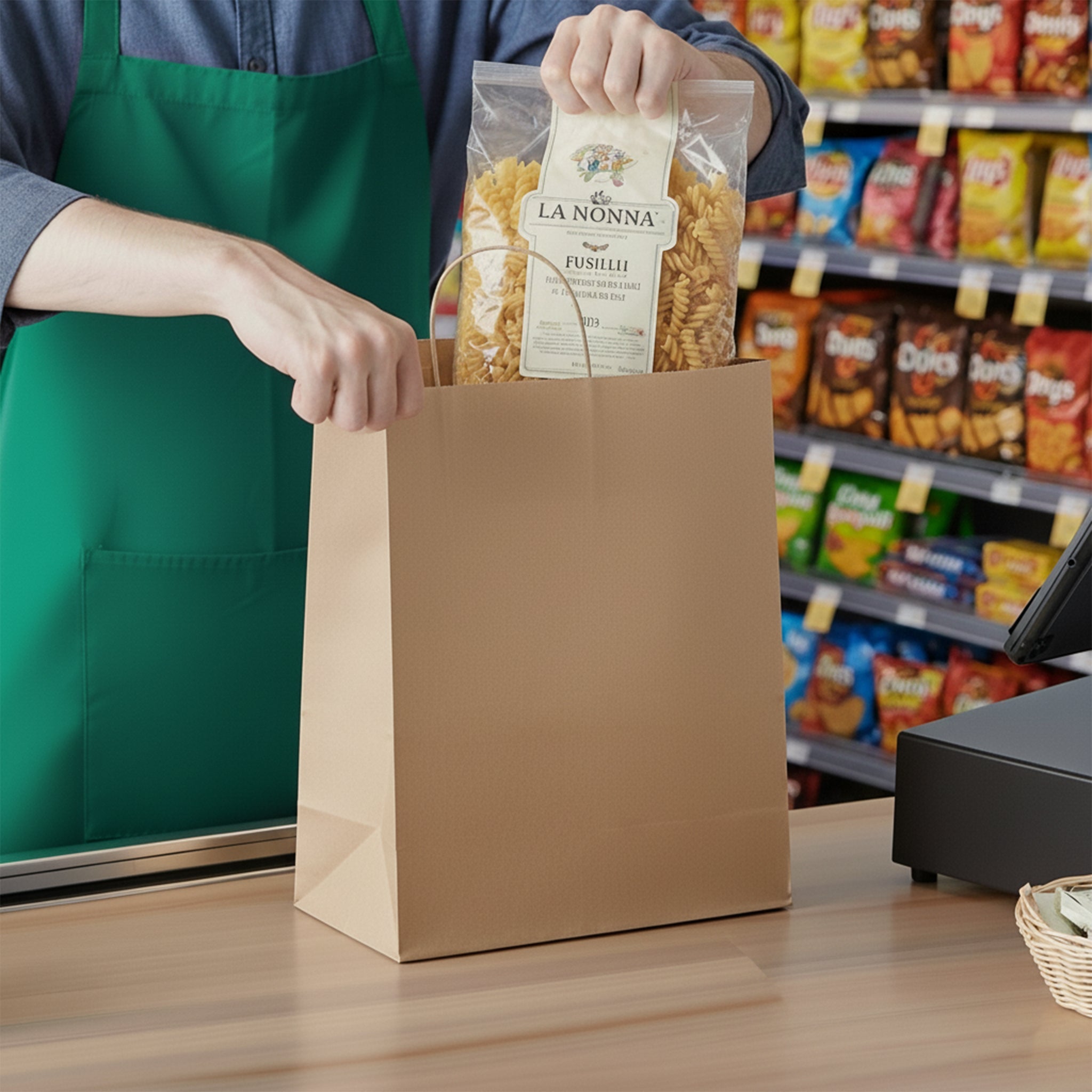 [250ct] 10" x 6.7" x 12" Kraft Paper Customizable Shopping Bags with Handles | Natural - Biocean by Danube BlueBiocean