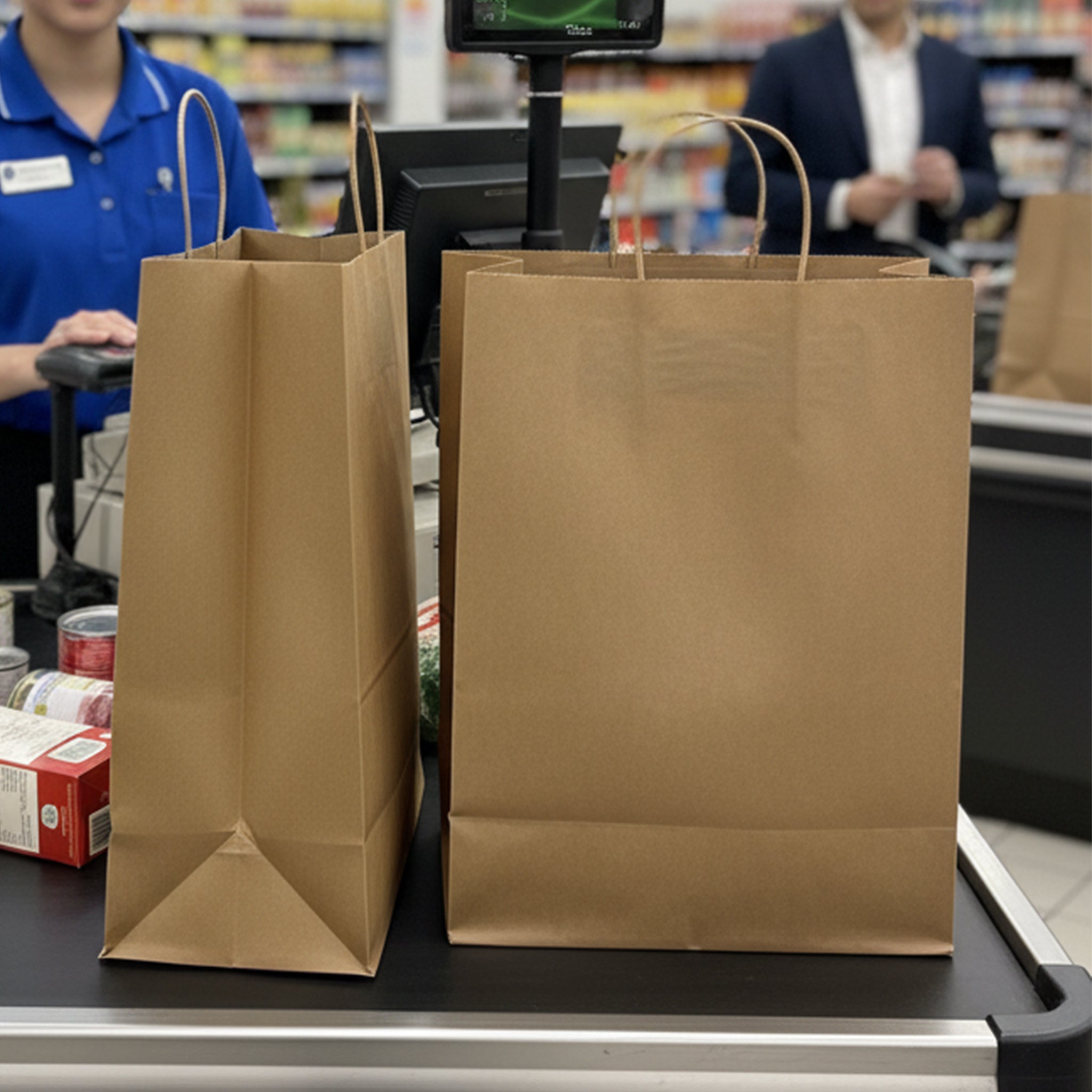 [250ct] 13" x7"x 17" Kraft Paper Customizable Shopping Bags with Handles | Natural - Biocean by Danube BlueBiocean