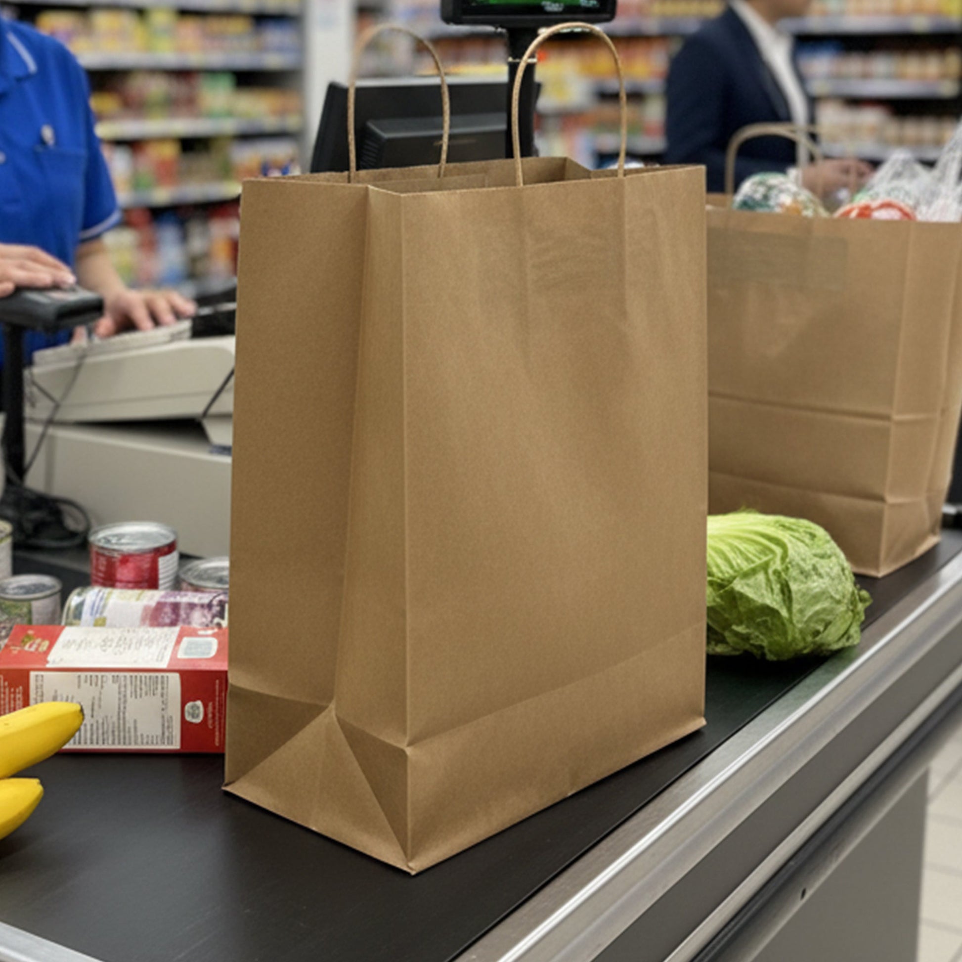 [250ct] 13" x7"x 17" Kraft Paper Customizable Shopping Bags with Handles | Natural - Biocean by Danube BlueBiocean
