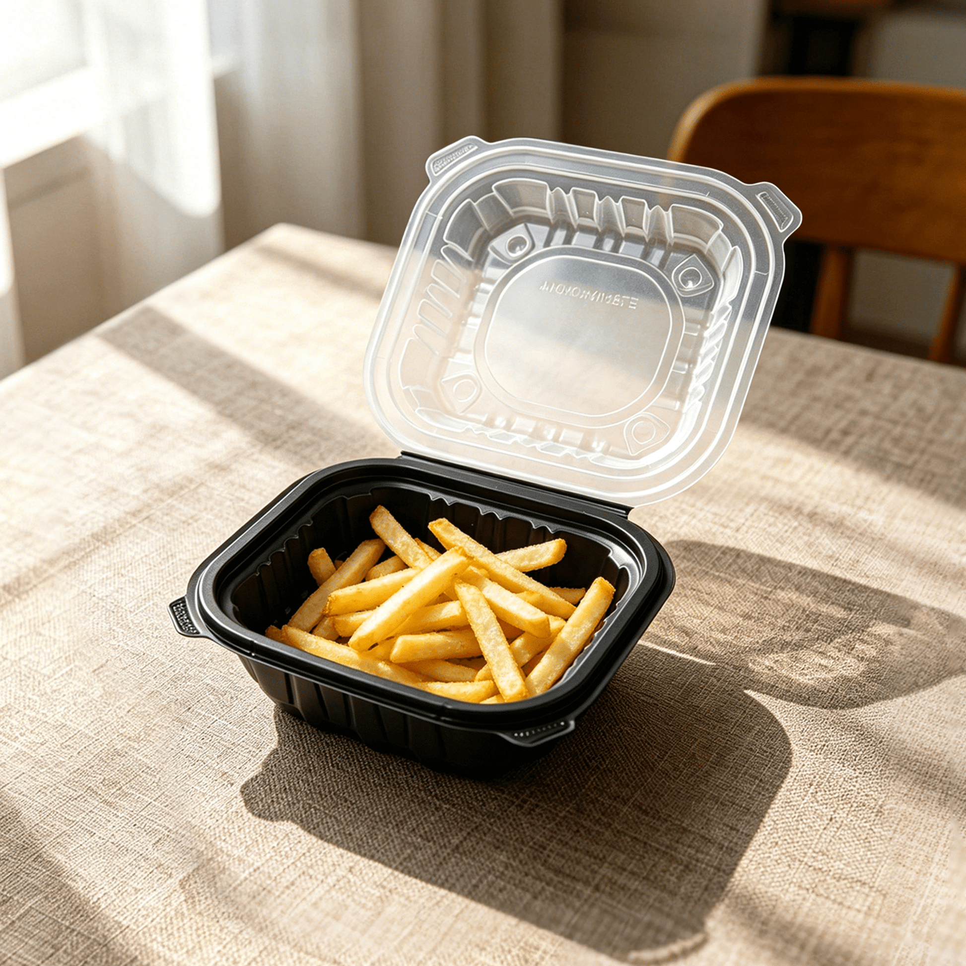 [250ct] 6" x 6" x 3" Premium PP Hinged Food Containers | 1 - Compartment | Clear and Black - Biocean by Danube BlueBiocean