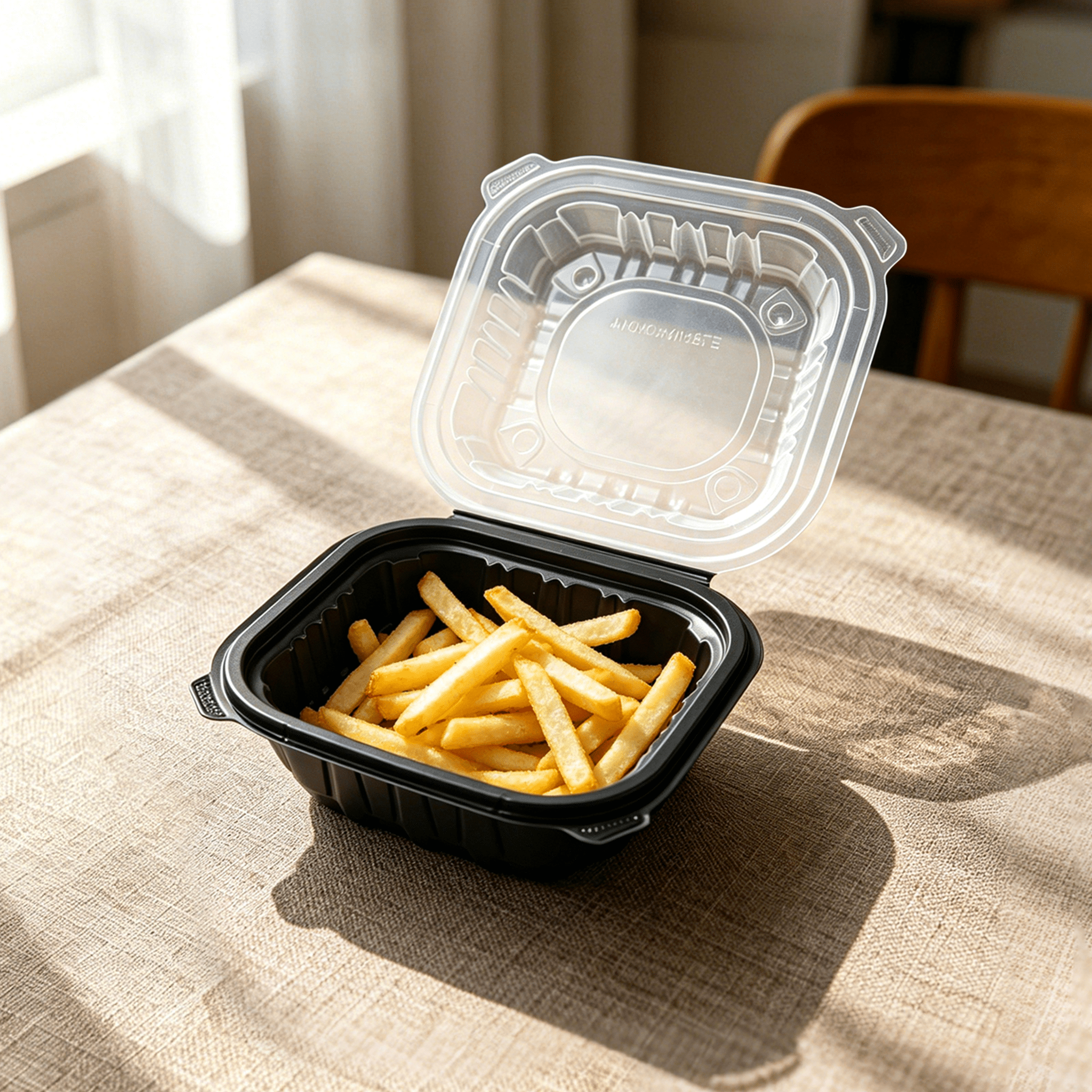 [250ct] 6" x 6" x 3" Premium PP Hinged Food Containers | 1 - Compartment | Clear and Black - Biocean by Danube BlueBiocean
