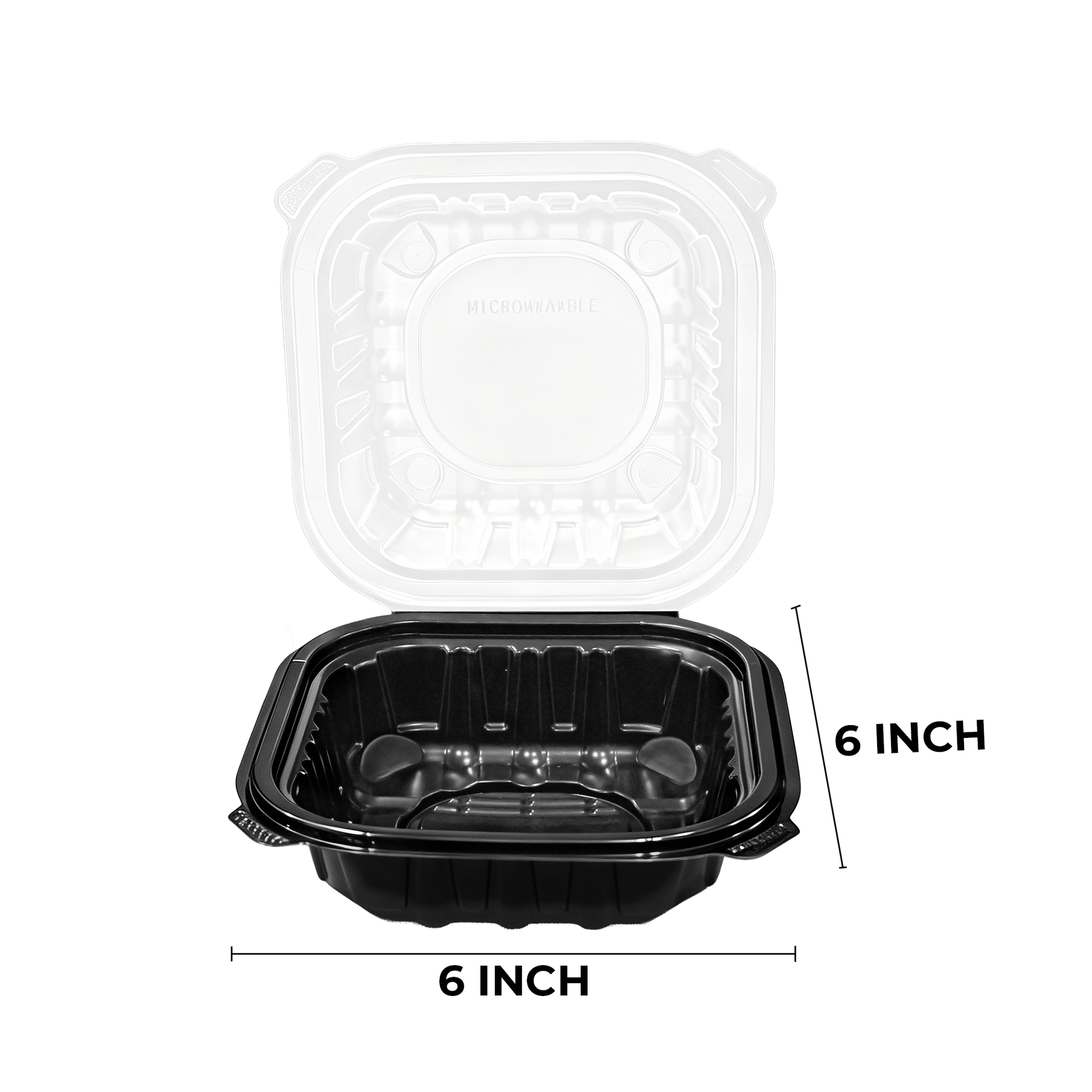 [250ct] 6" x 6" x 3" Premium PP Hinged Food Containers | 1 - Compartment | Clear and Black - Biocean by Danube BlueBiocean