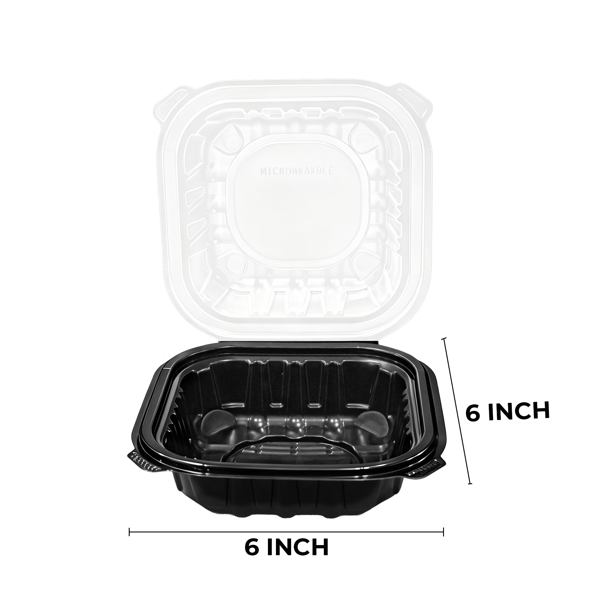 [250ct] 6" x 6" x 3" Premium PP Hinged Food Containers | 1 - Compartment | Clear and Black - Biocean by Danube BlueBiocean