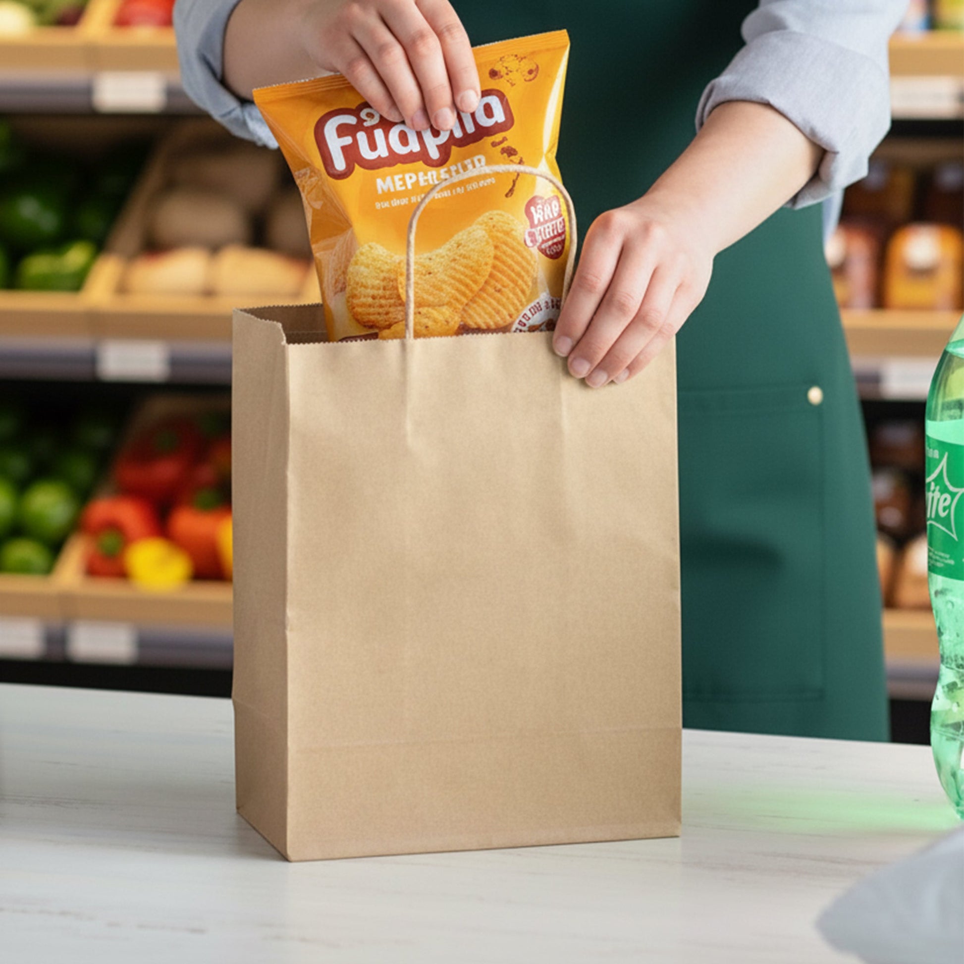 [250ct] 8" x 4.5" x 10" Kraft Paper Customizable Shopping Bags with Handles | Natural - Biocean by Danube BlueBiocean