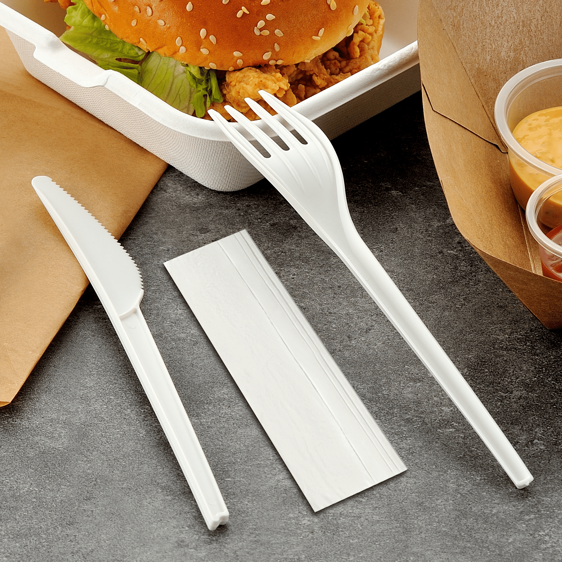 [250ct] PLA Heavy Weight Cutlery Kits (Knife, Fork, Napkin) | White - Biocean by Danube BlueBiocean