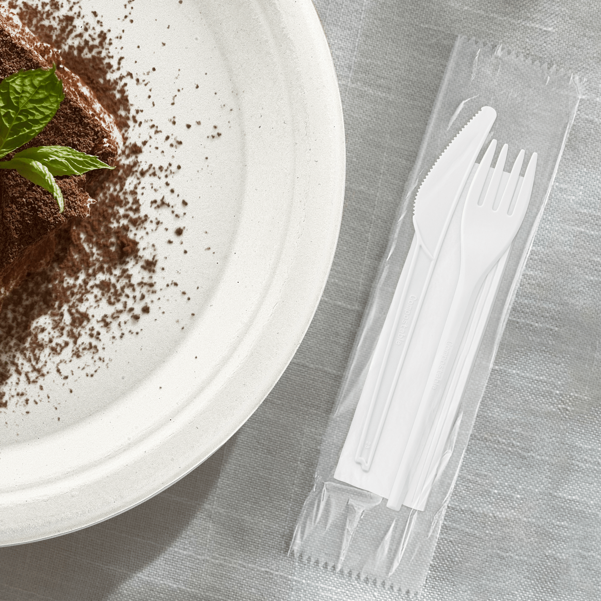 [250ct] PLA Heavy Weight Cutlery Kits (Knife, Fork, Napkin) | White - Biocean by Danube BlueBiocean