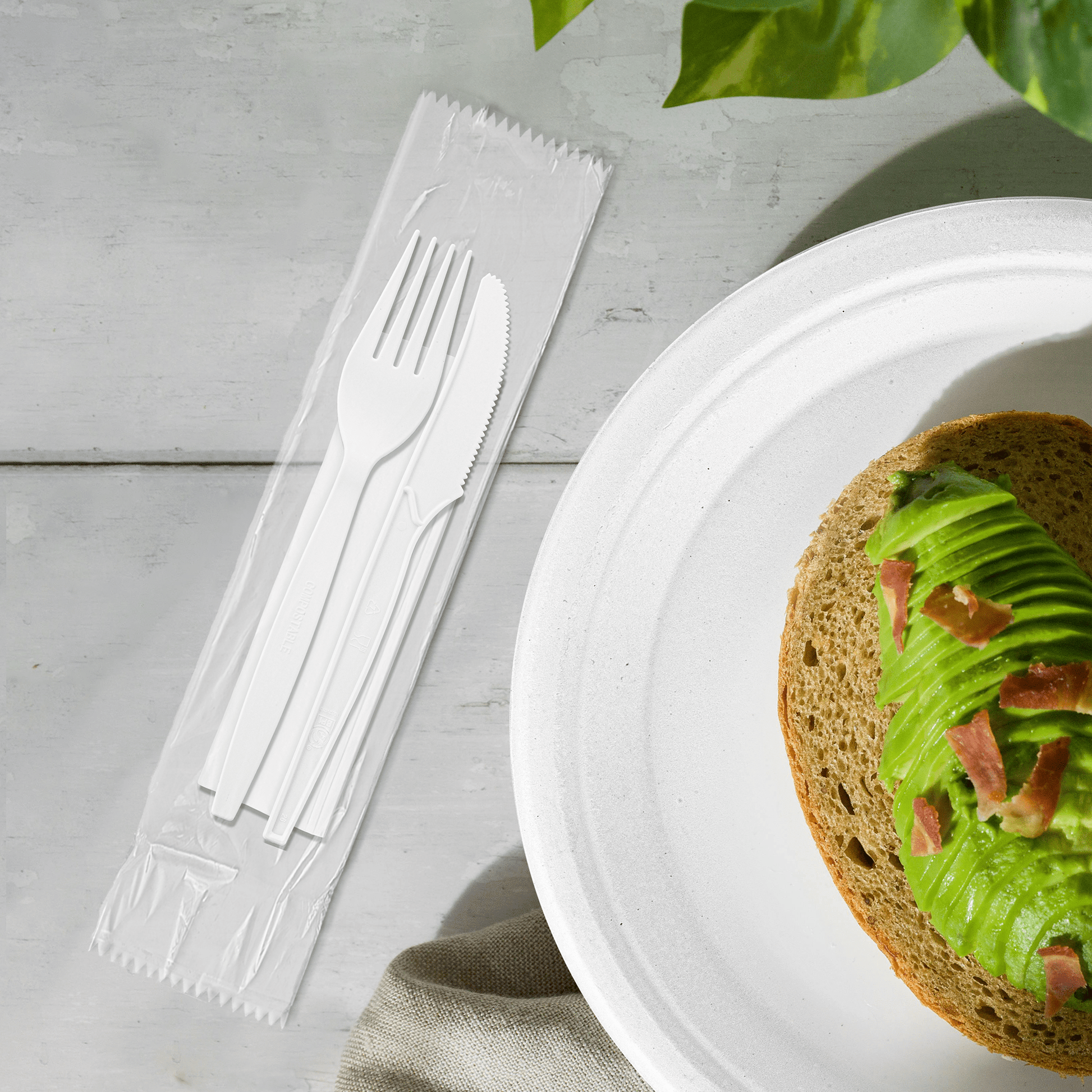 [250ct] PLA Heavy Weight Cutlery Kits (Knife, Fork, Napkin) | White - Biocean by Danube BlueBiocean