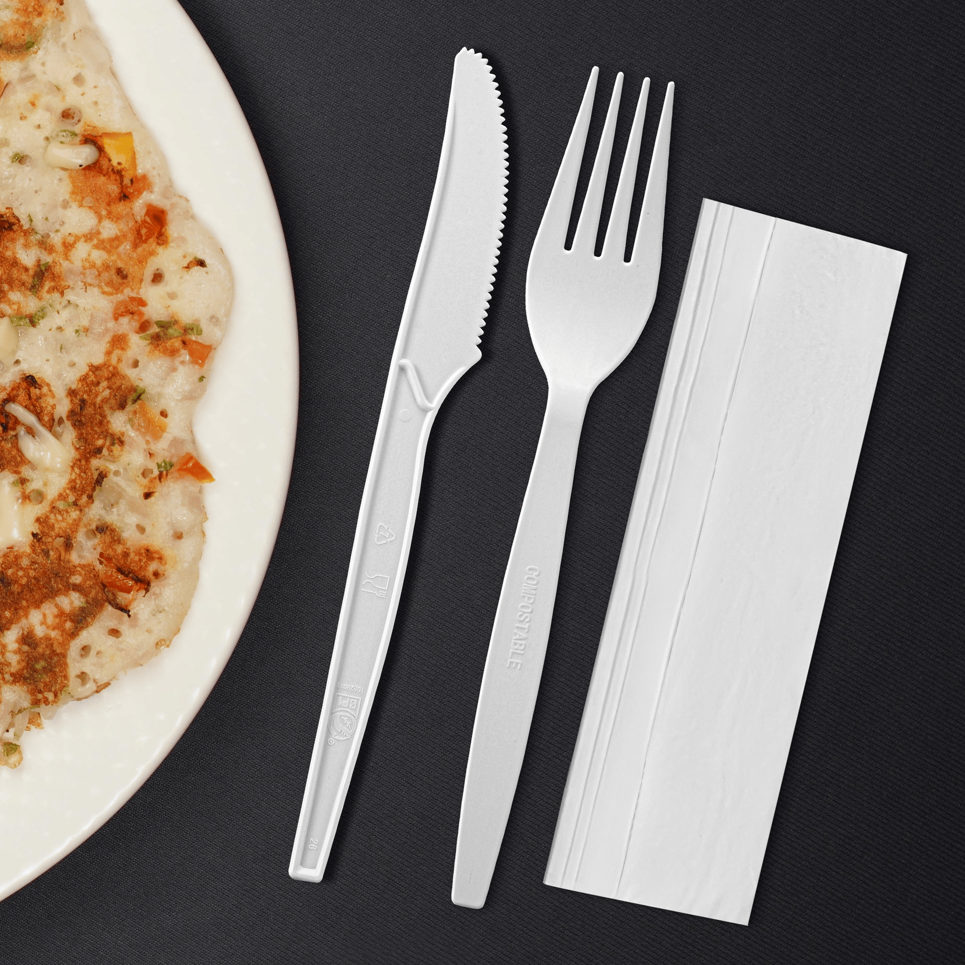 [250ct] PLA Heavy Weight Cutlery Kits (Knife, Fork, Napkin) | White - Biocean by Danube BlueBiocean