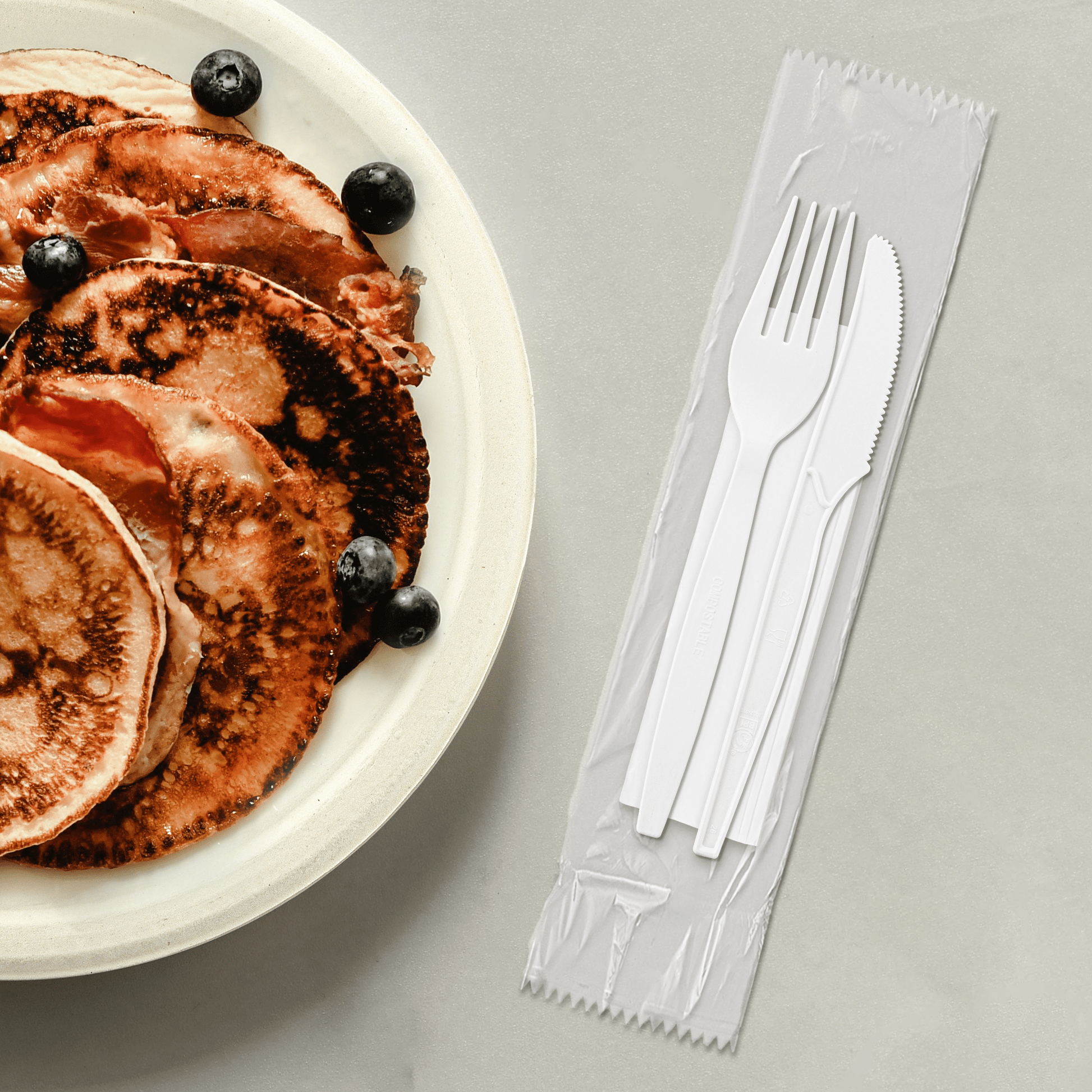 [250ct] PLA Heavy Weight Cutlery Kits (Knife, Fork, Napkin) | White - Biocean by Danube BlueBiocean