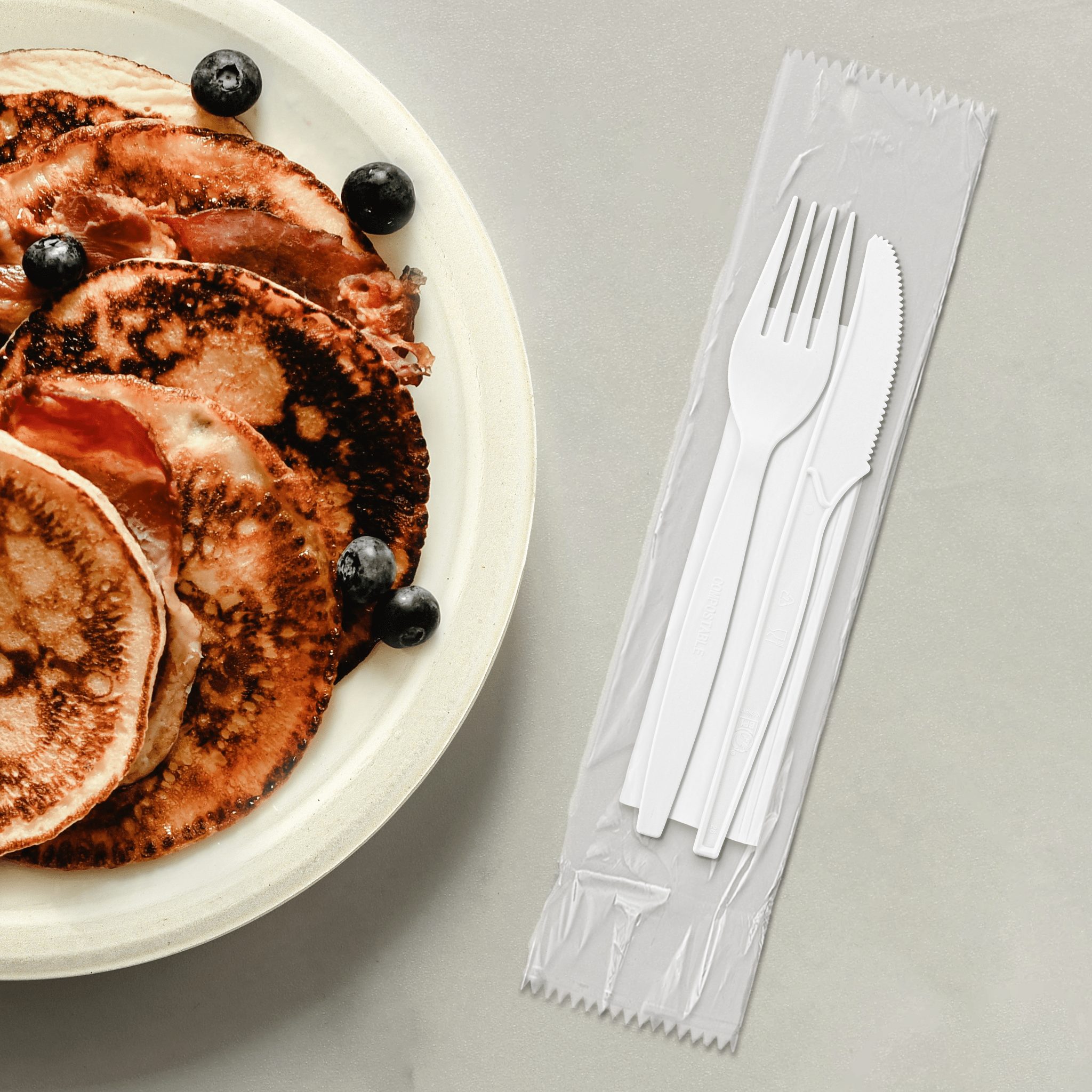 [250ct] PLA Heavy Weight Cutlery Kits (Knife, Fork, Napkin) | White - Biocean by Danube BlueBiocean