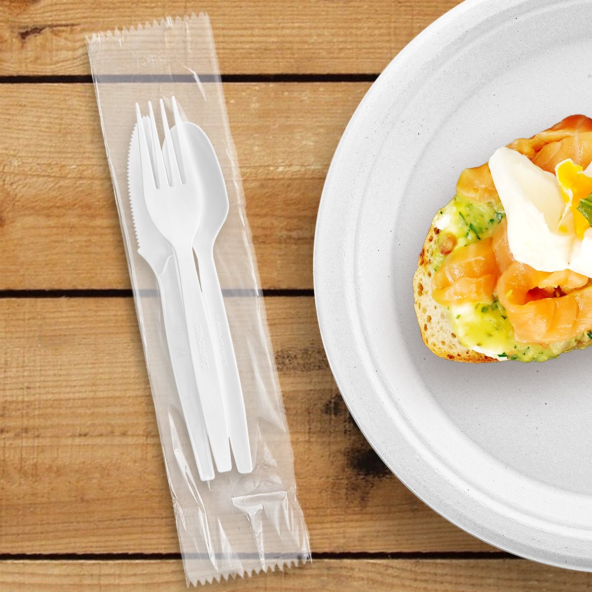 [250ct] PLA Heavy Weight Cutlery Kits (Knife, Fork, Spoon) | White - Biocean by Danube BlueBiocean
