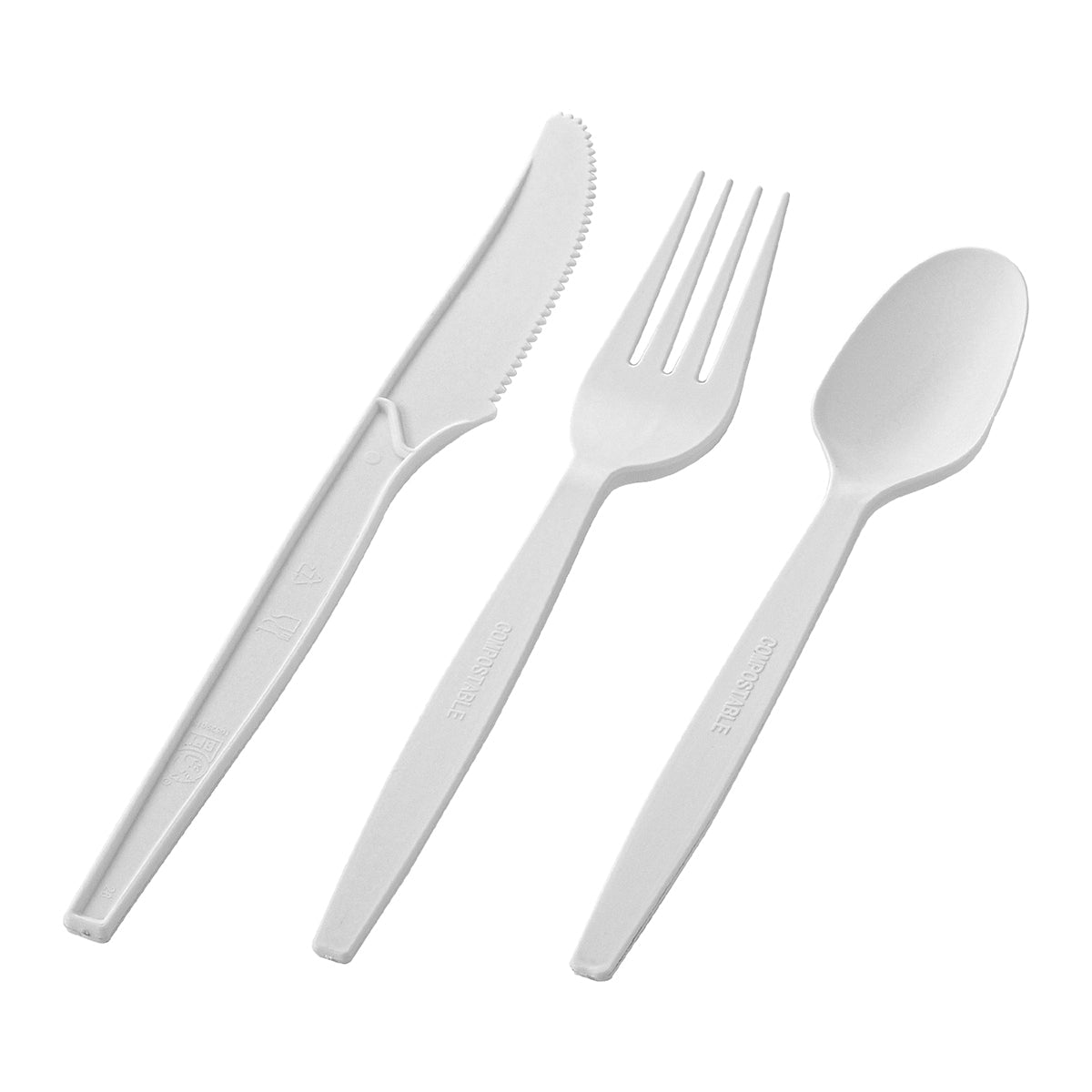 [250ct] PLA Heavy Weight Cutlery Kits (Knife, Fork, Spoon) | White - Biocean by Danube BlueBiocean