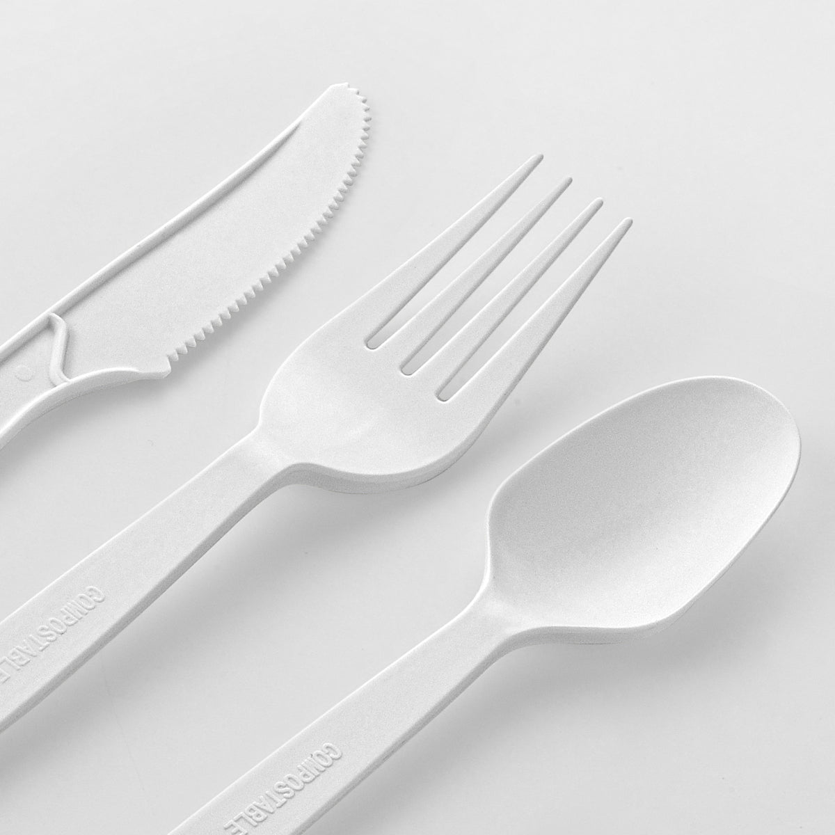 [250ct] PLA Heavy Weight Cutlery Kits (Knife, Fork, Spoon) | White - Biocean by Danube BlueBiocean
